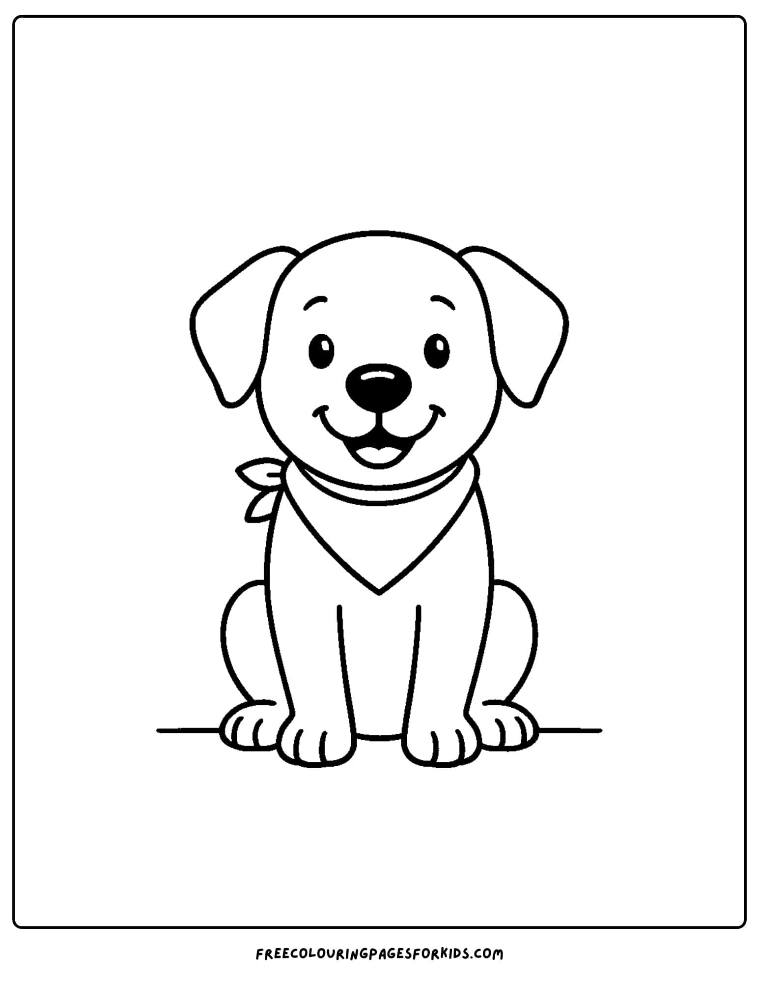 a dog themed coloring page featuring a dog sitting while wearing a cute bandana around its neck
