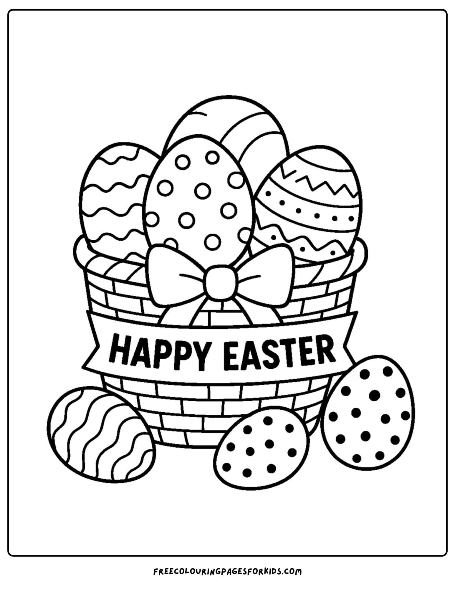 an easter themed coloring page featuring a basket full of easter eggs