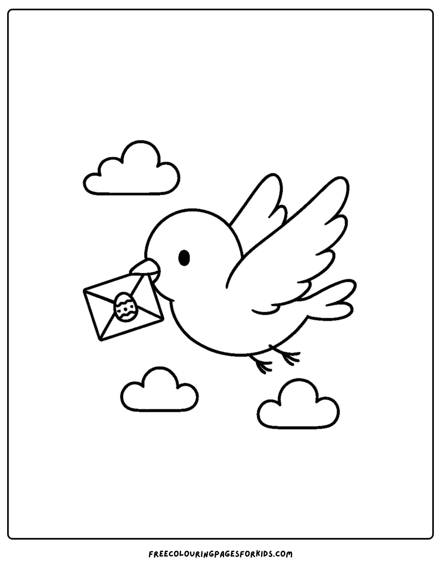 an easter themed coloring page featuring a bird delivering easter mail
