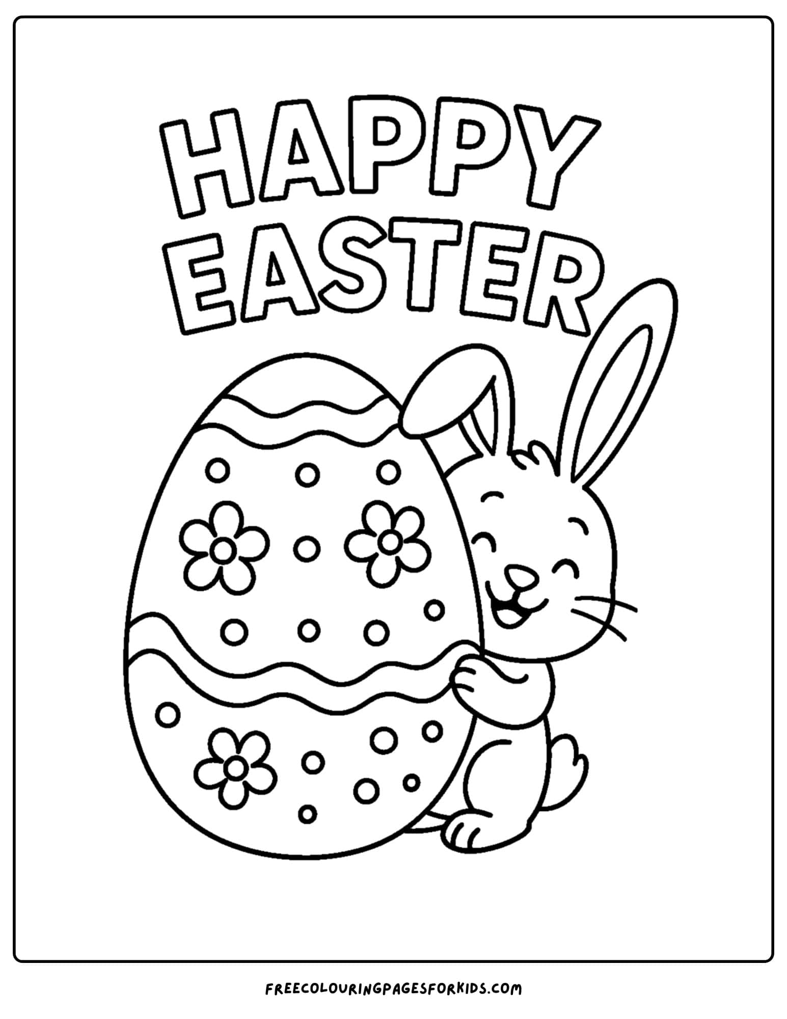 an easter themed coloring page featuring the easter bunny hiding behind an easter egg