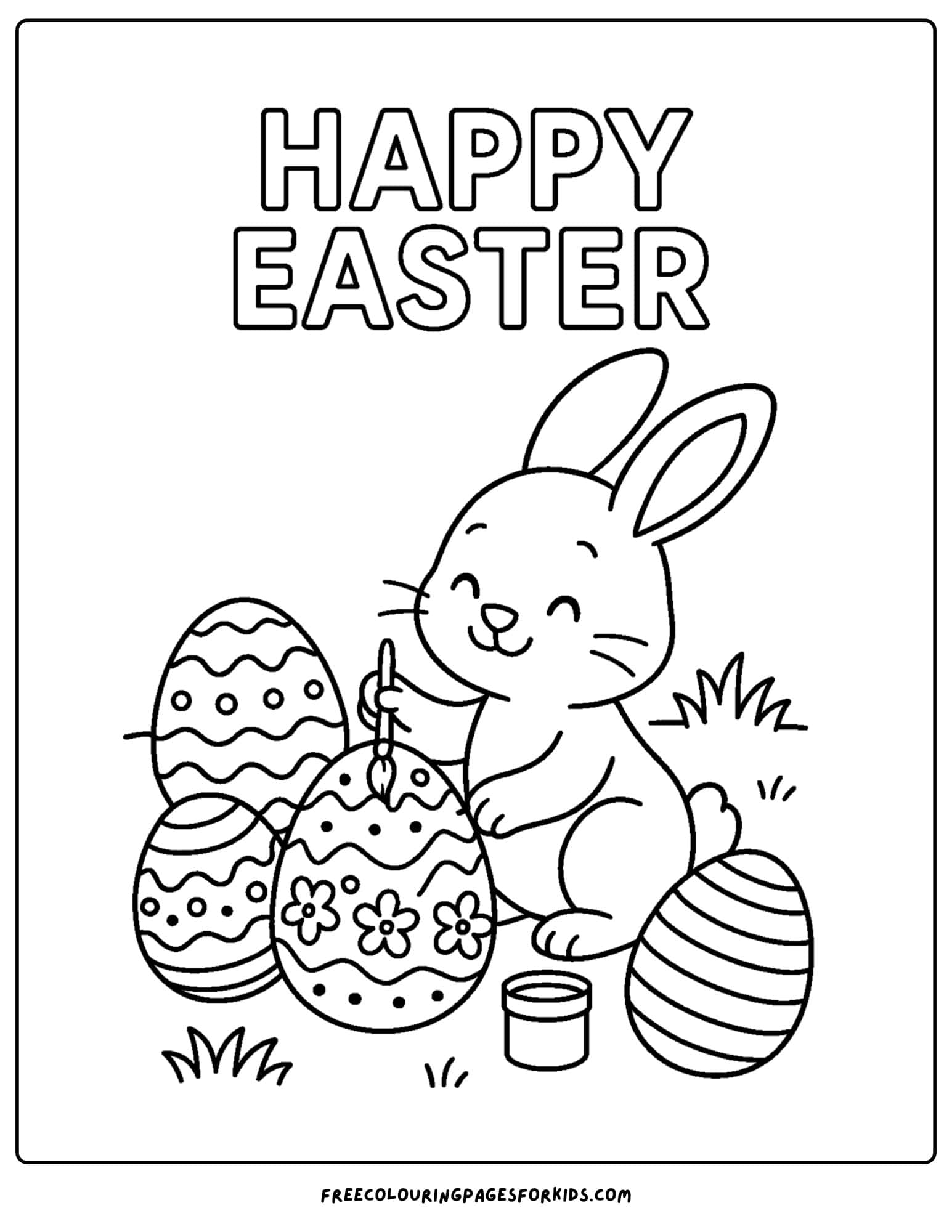 an easter themed coloring page featuring the easter bunny painting easter eggs