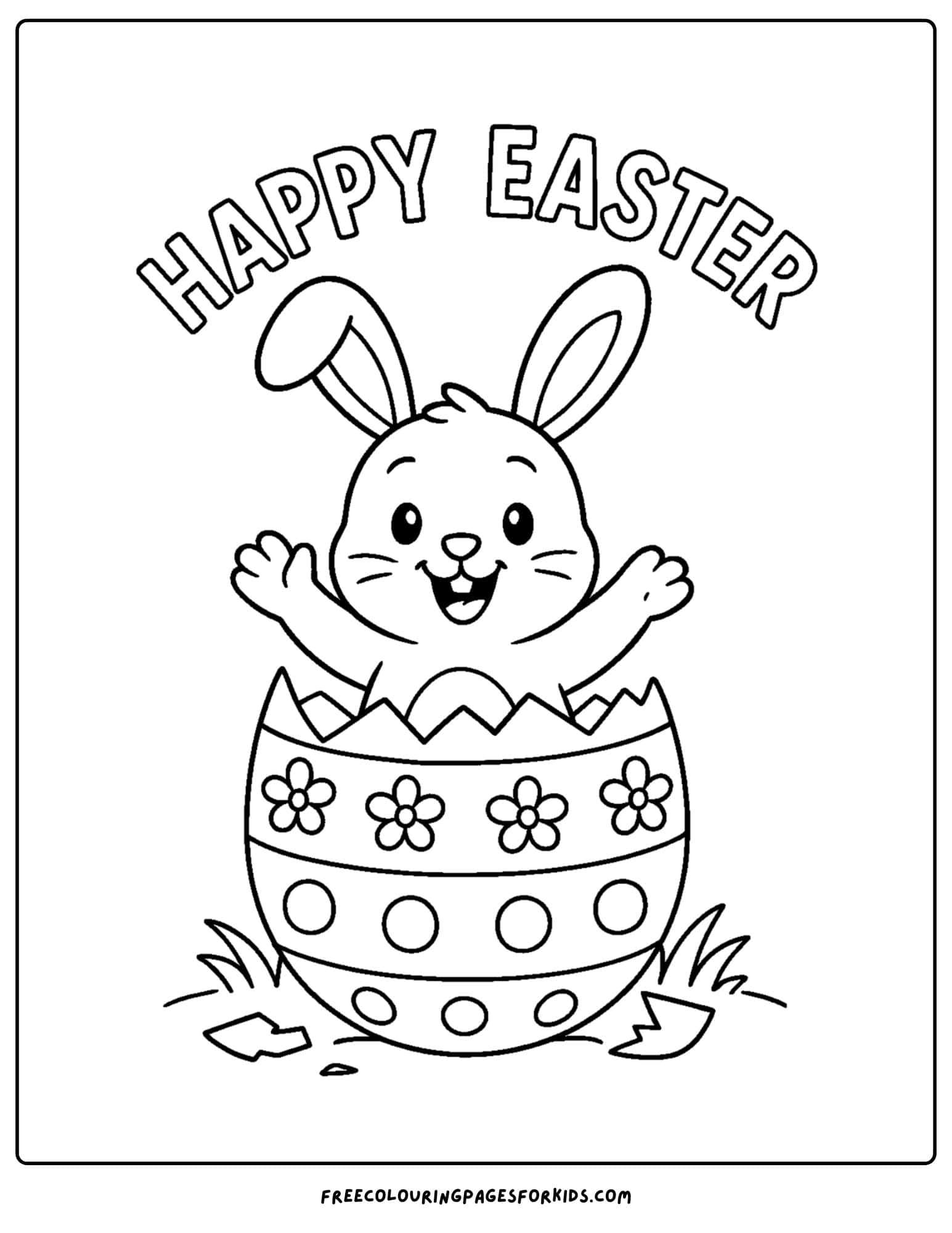 an easter themed coloring page featuring a bunny popping out of a giant easter egg