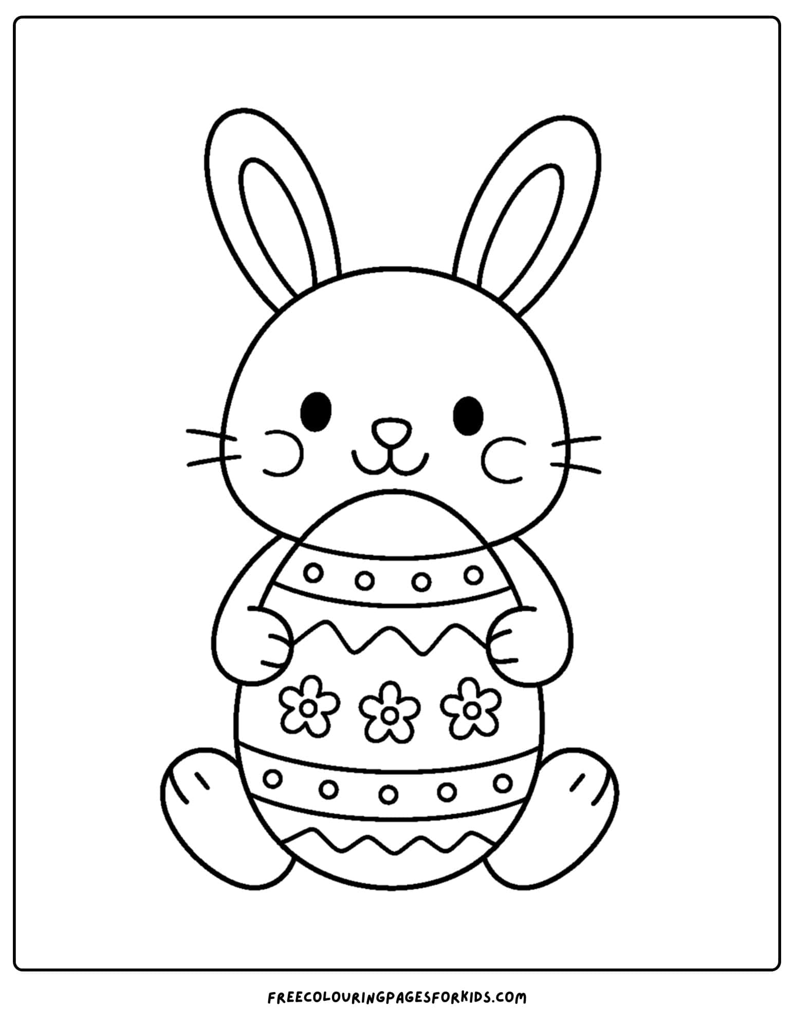 an easter themed coloring page featuring the easter bunny with a giant egg