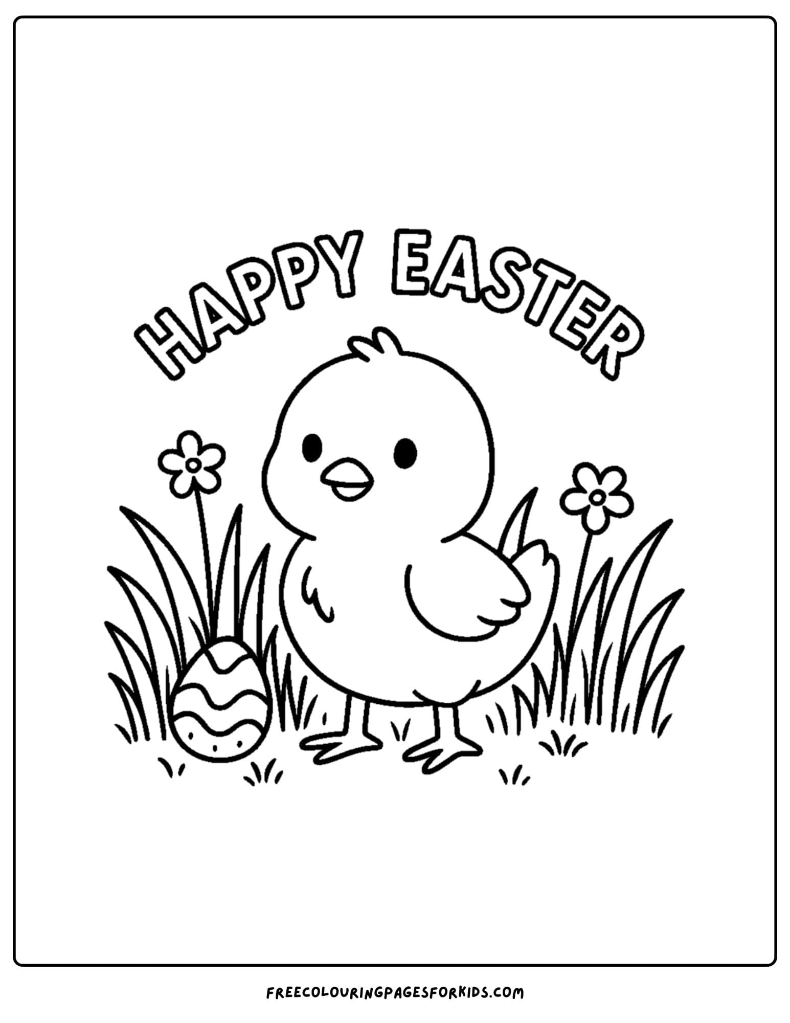 an easter themed coloring page featuring a chick in tall grass with an easter egg