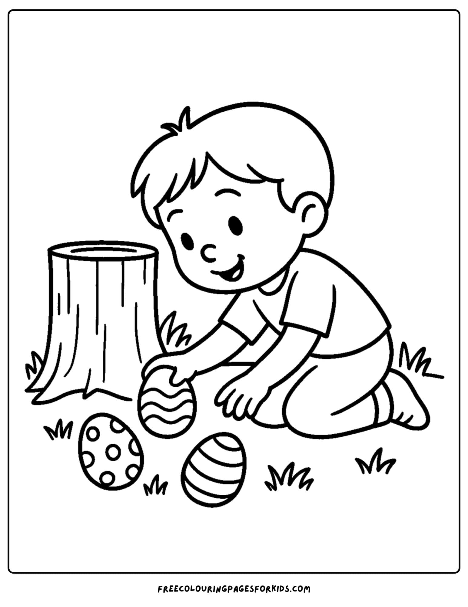 an easter themed coloring page featuring a child finding hidden easter eggs