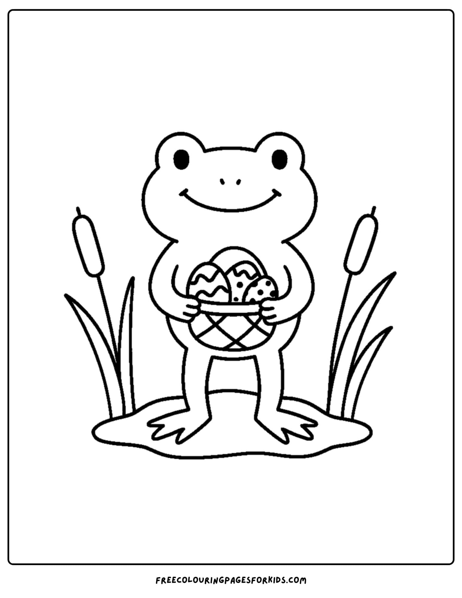 an easter themed coloring page featuring a frog with an easter basket of eggs