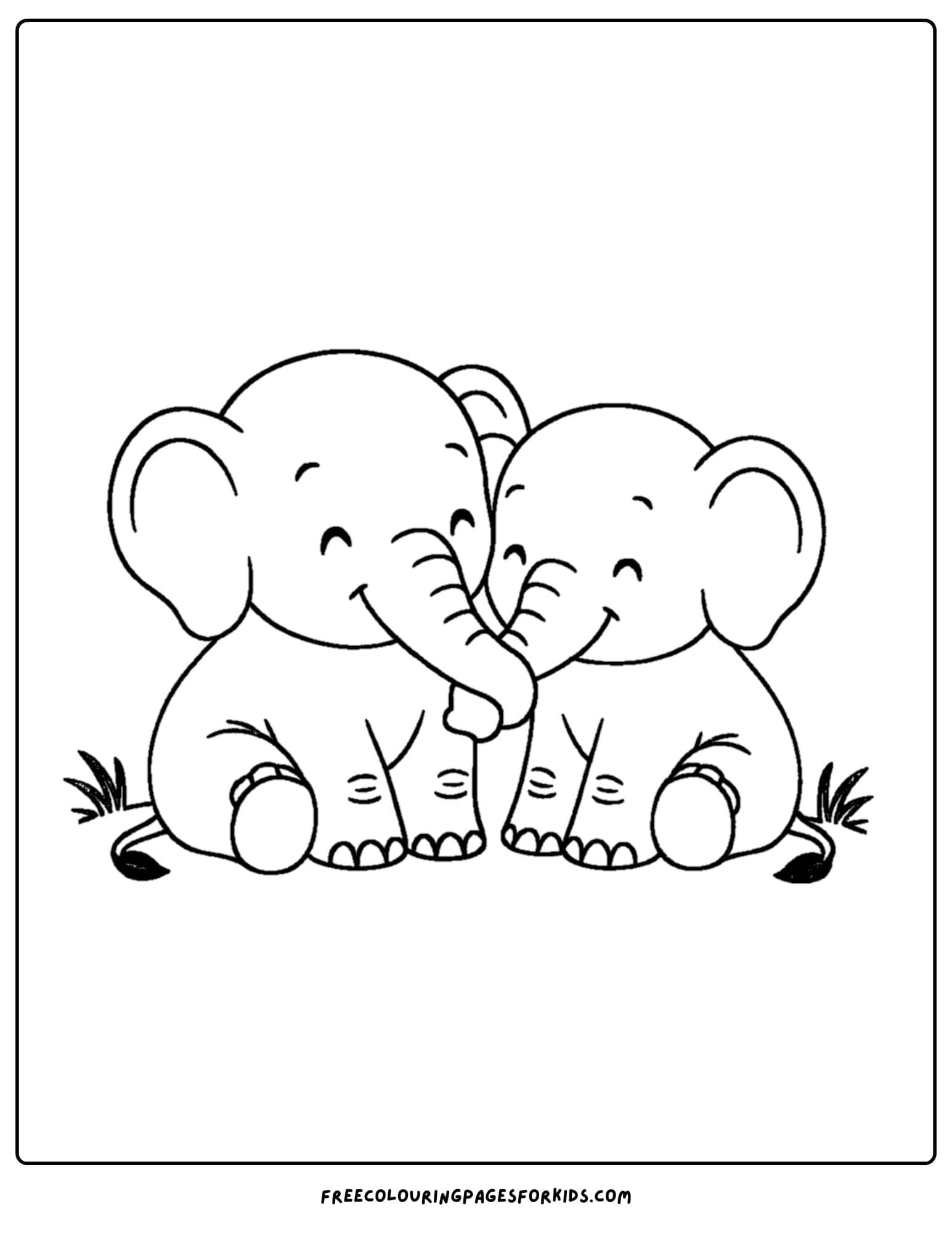 an elephant themed coloring page featuring an elephant cuddling another elephant