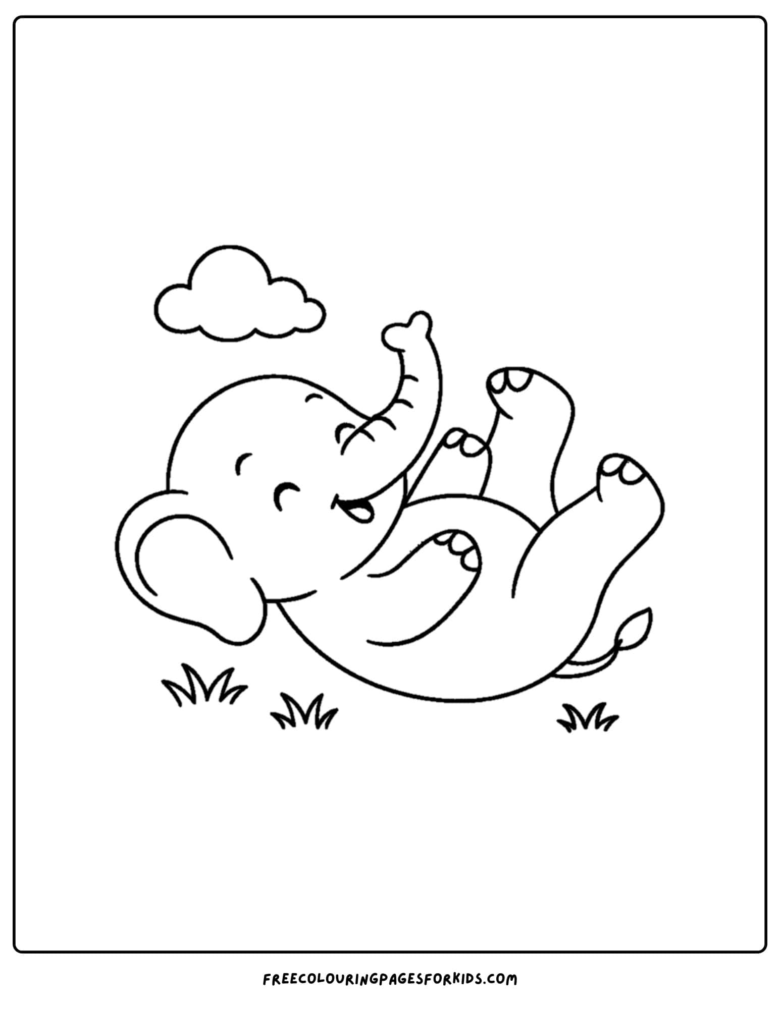 an elephant themed coloring page featuring an elephant laying on its back