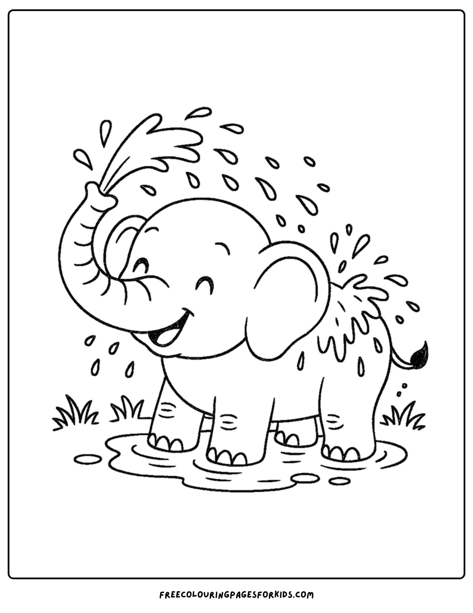 an elephant themed coloring page featuring an elephant splashing water on itself