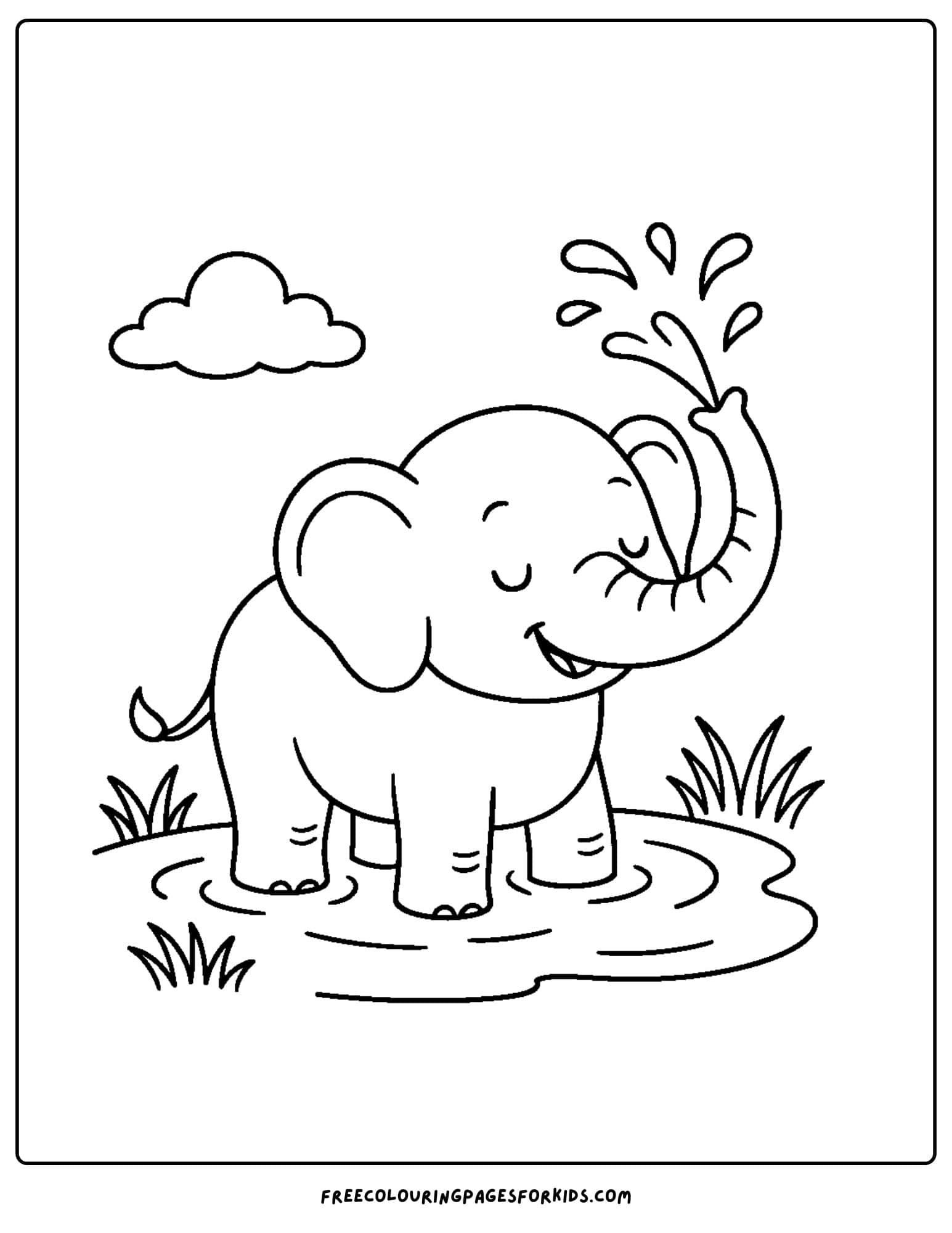 an elephant themed coloring page featuring an elephant spraying water in the air