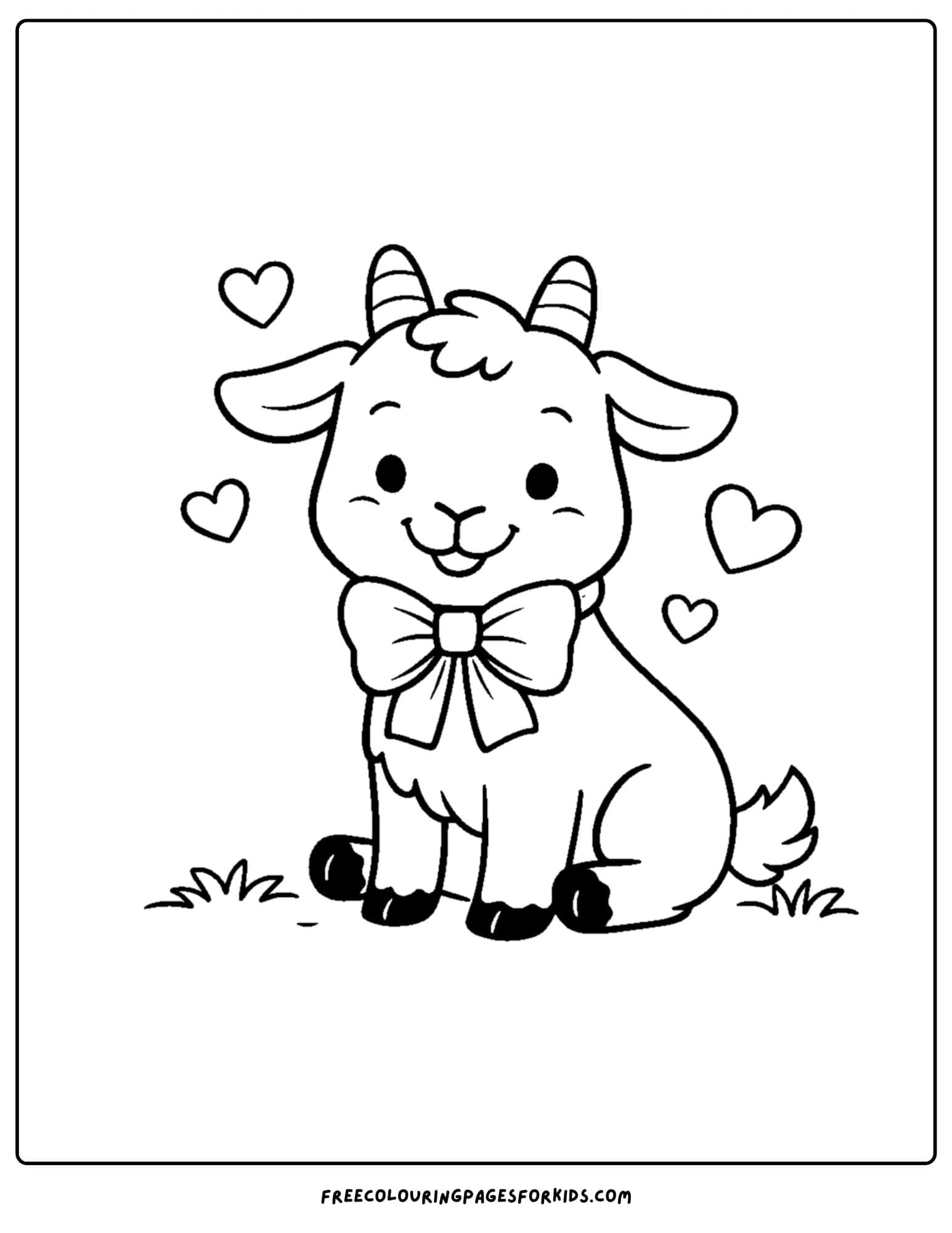 a kids coloring page featuring a goat with a bow tie