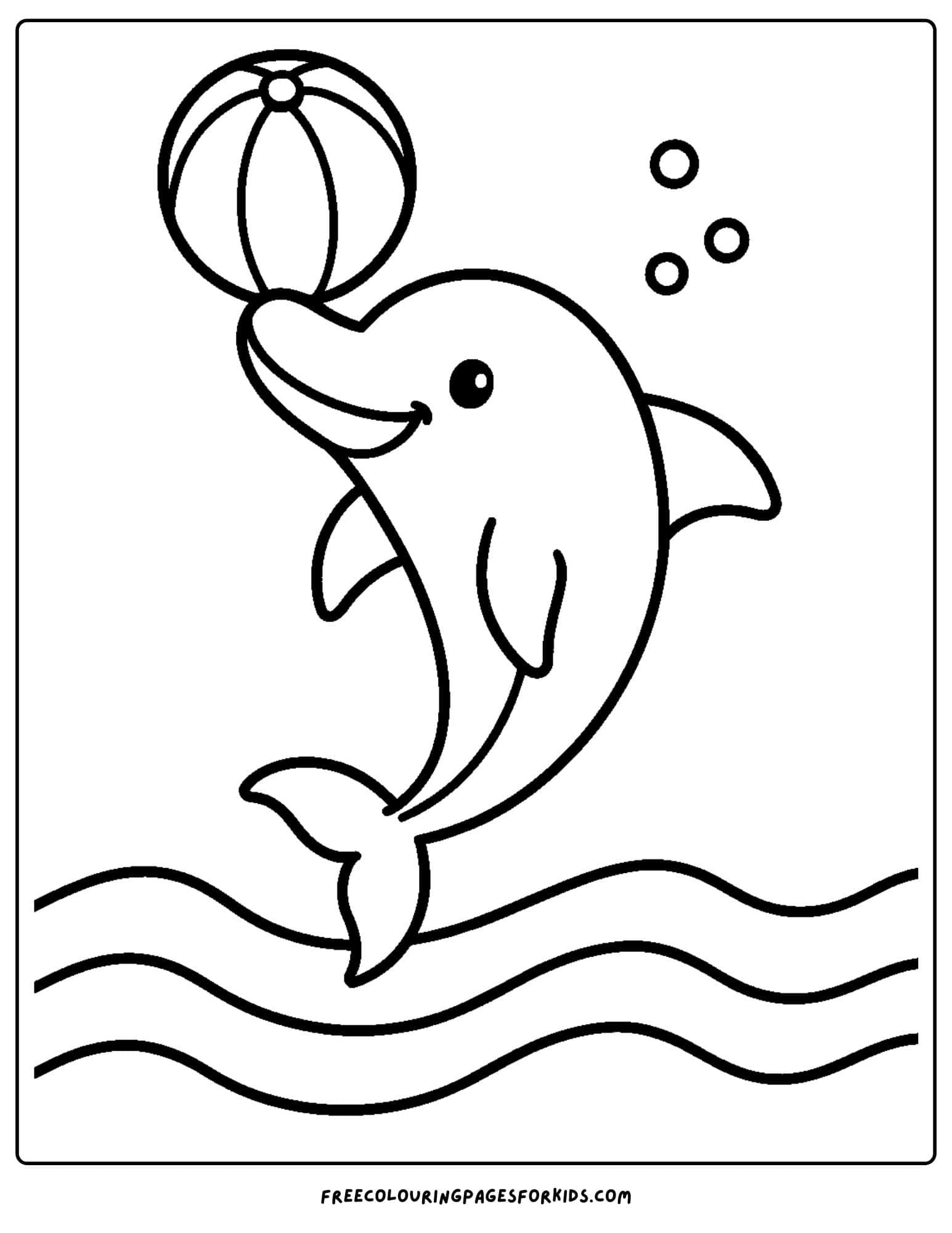 an ocean coloring page featuring a dolphin playing with a beach ball