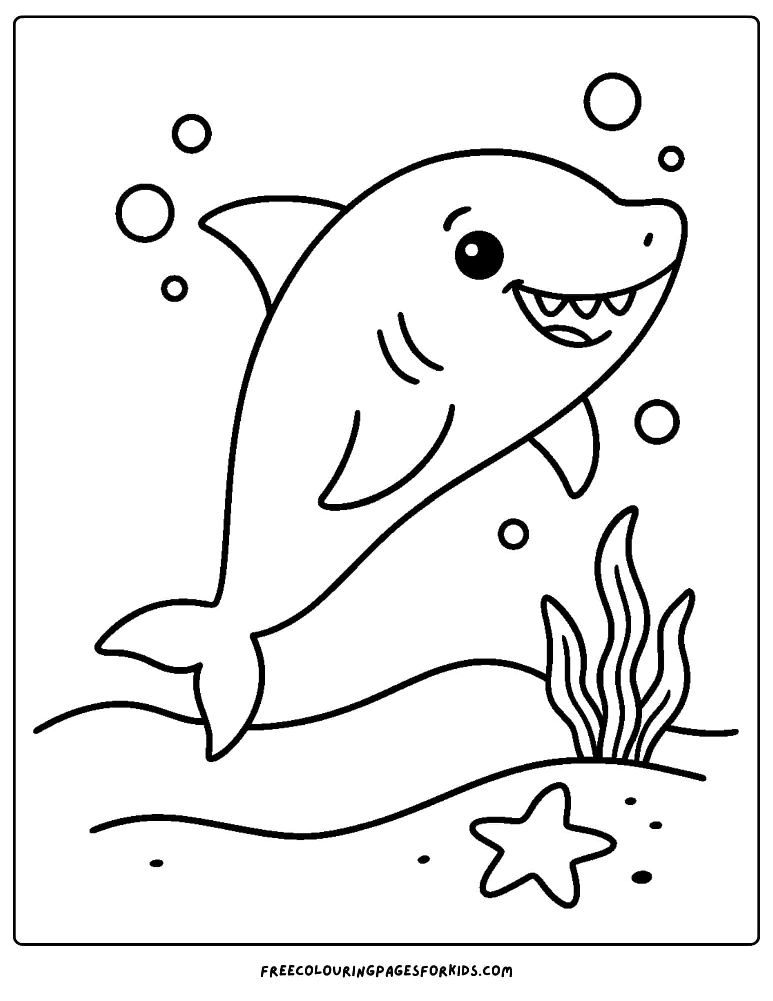 an ocean coloring page featuring a friendly shark