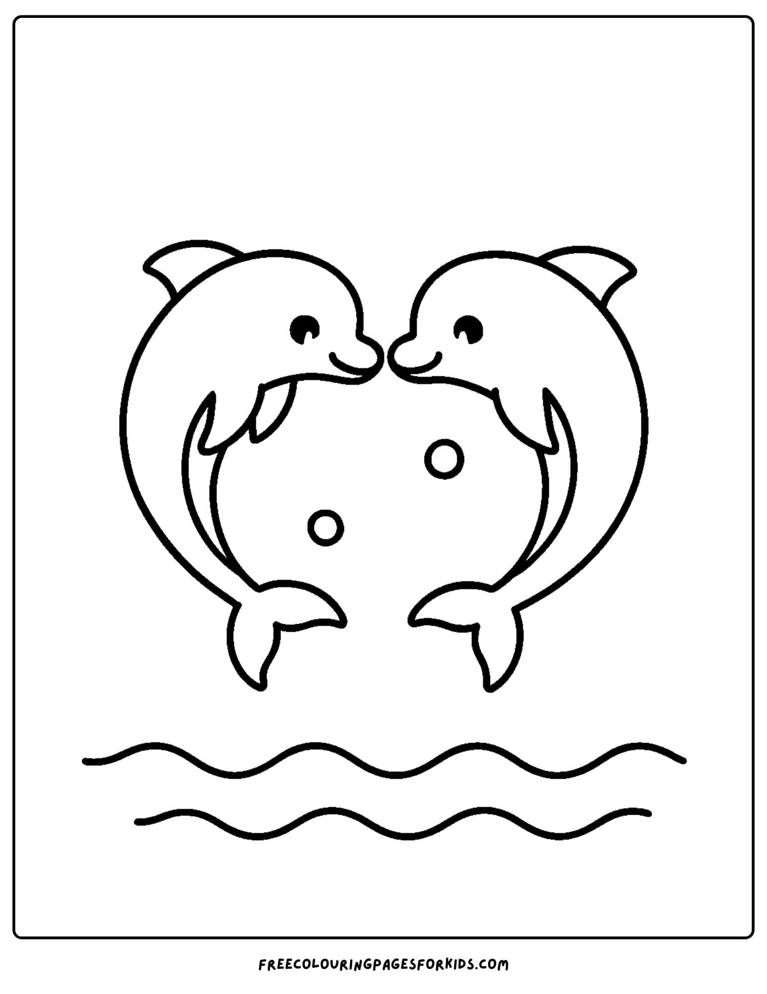 an ocean coloring page featuring two dolphins forming a heart shape