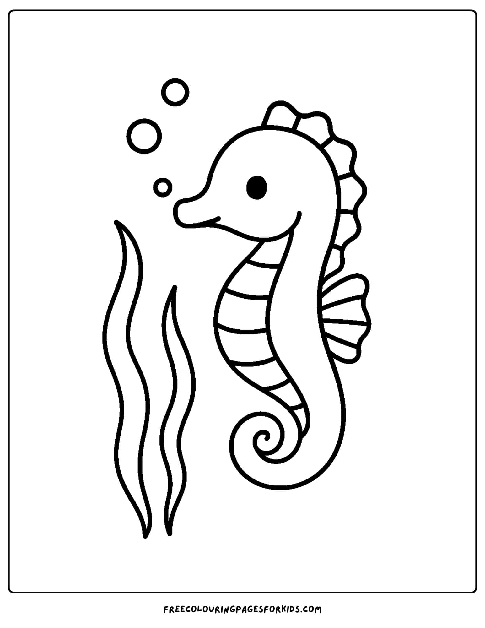 an ocean coloring page featuring a seahorse and some seaweed