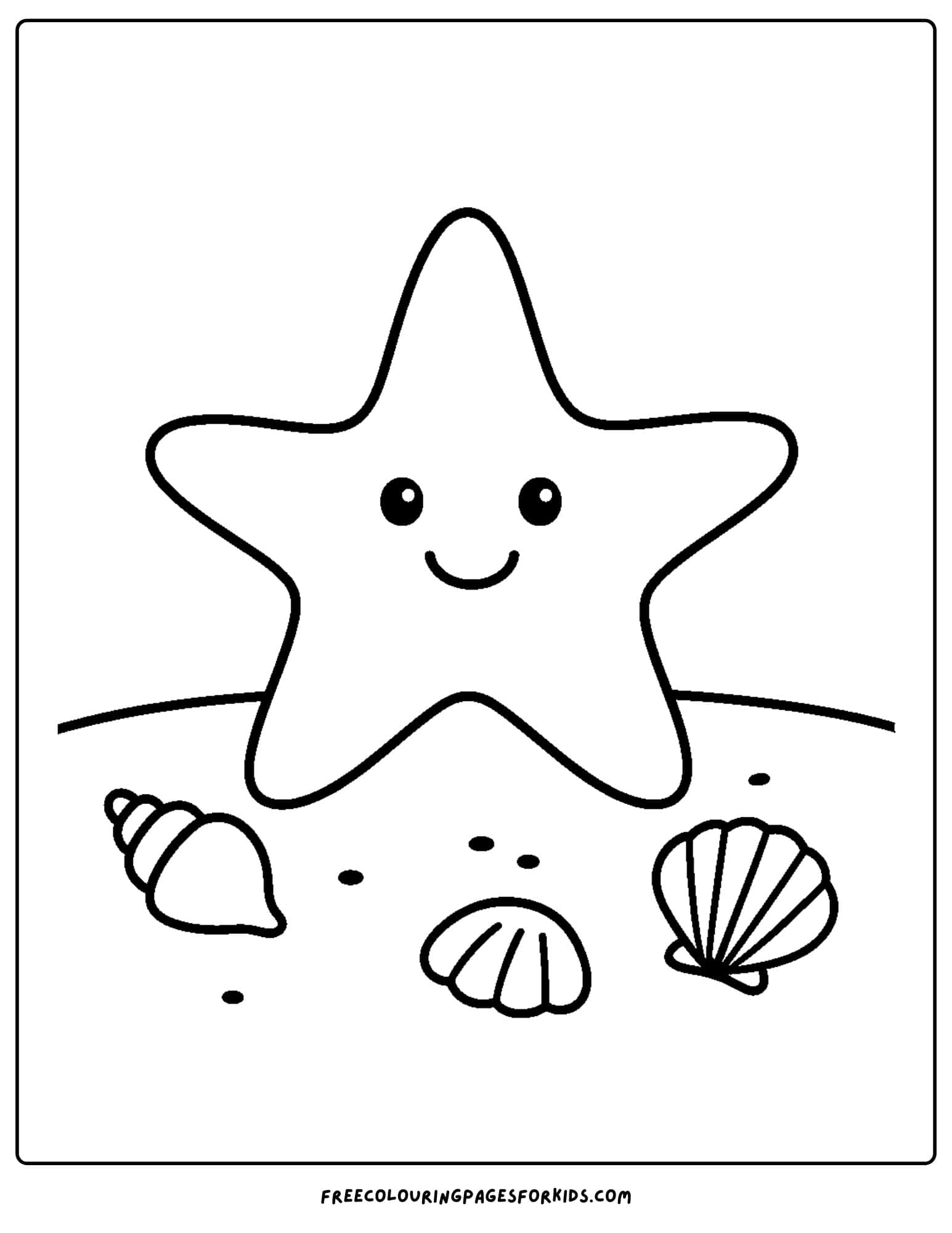 an ocean coloring page featuring a starfish on a sandy seabed