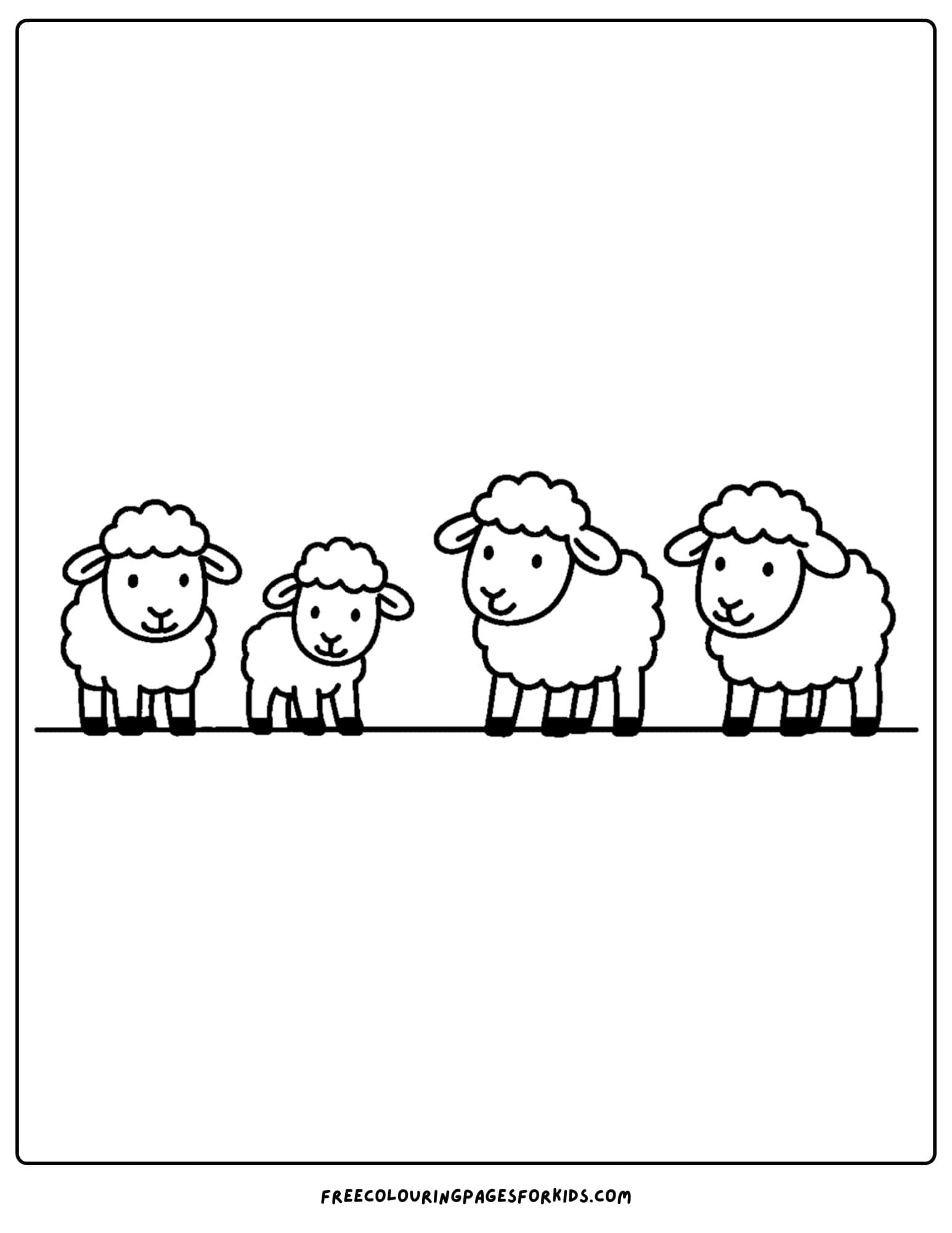 a sheep coloring page with sheep standing in a row