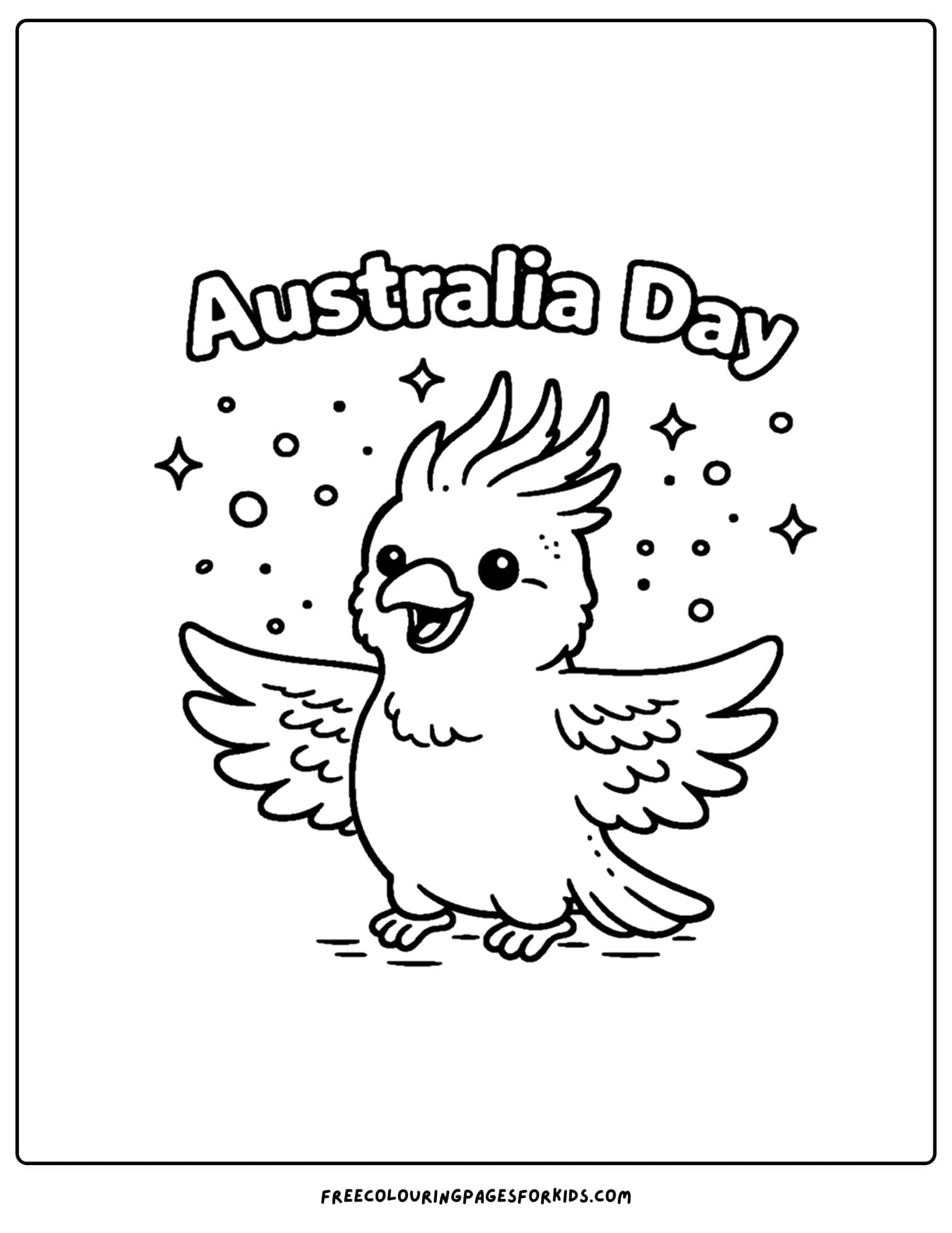 an australia day coloring page of a cockatoo celebrating