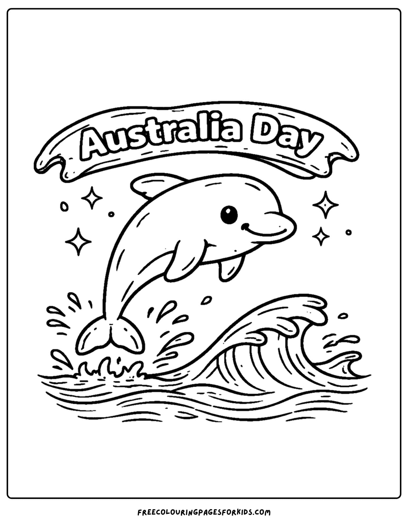 an australia day coloring page of a dolphin wave jumping