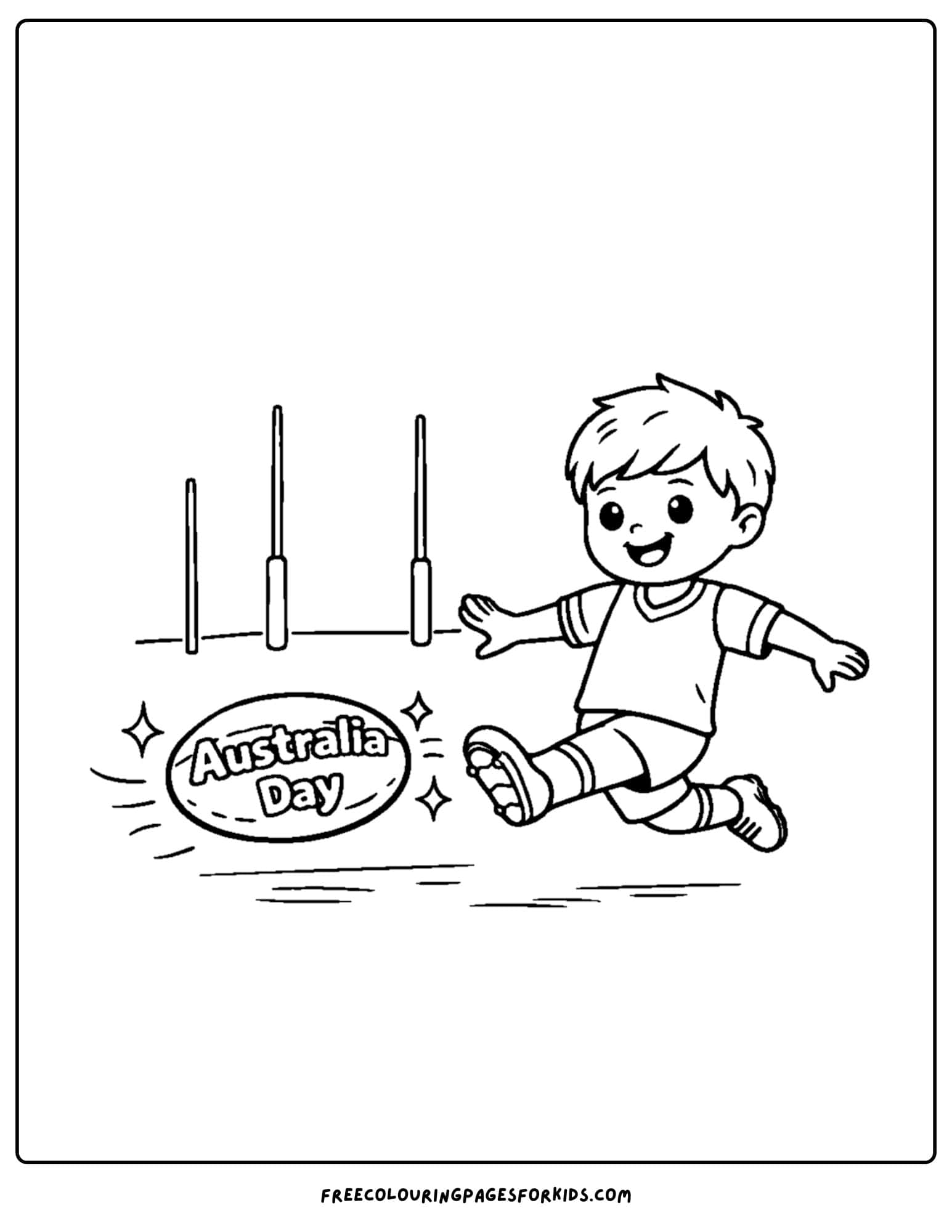an australia day coloring page of a child kicking a football
