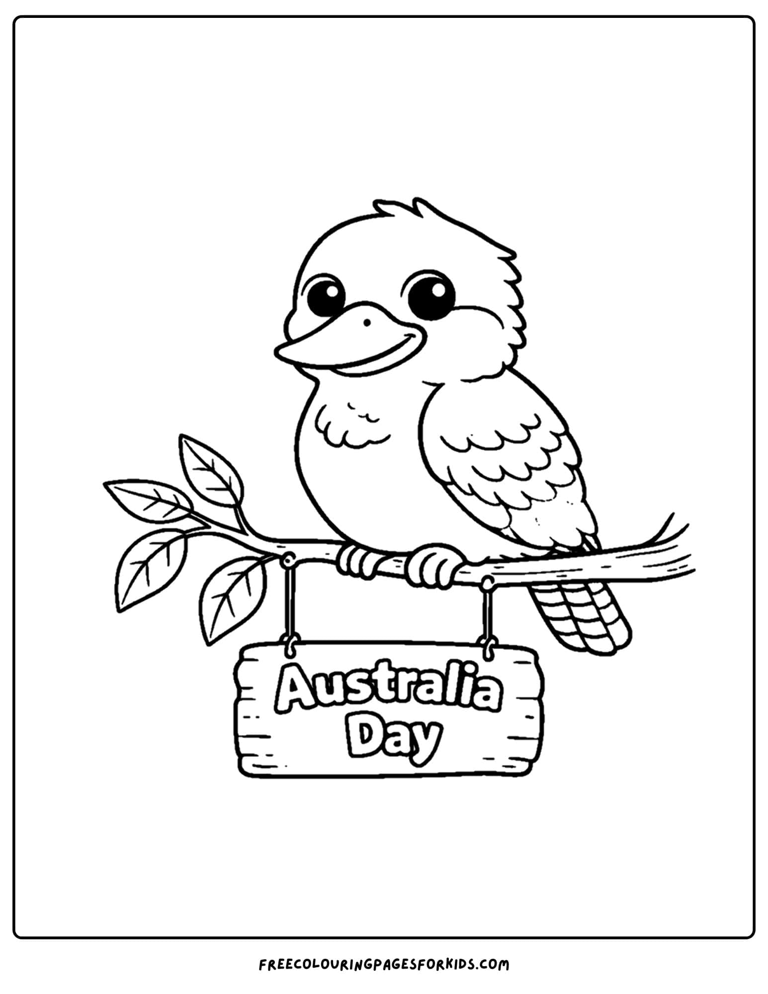 an australia day coloring page of a kookaburra on a branch