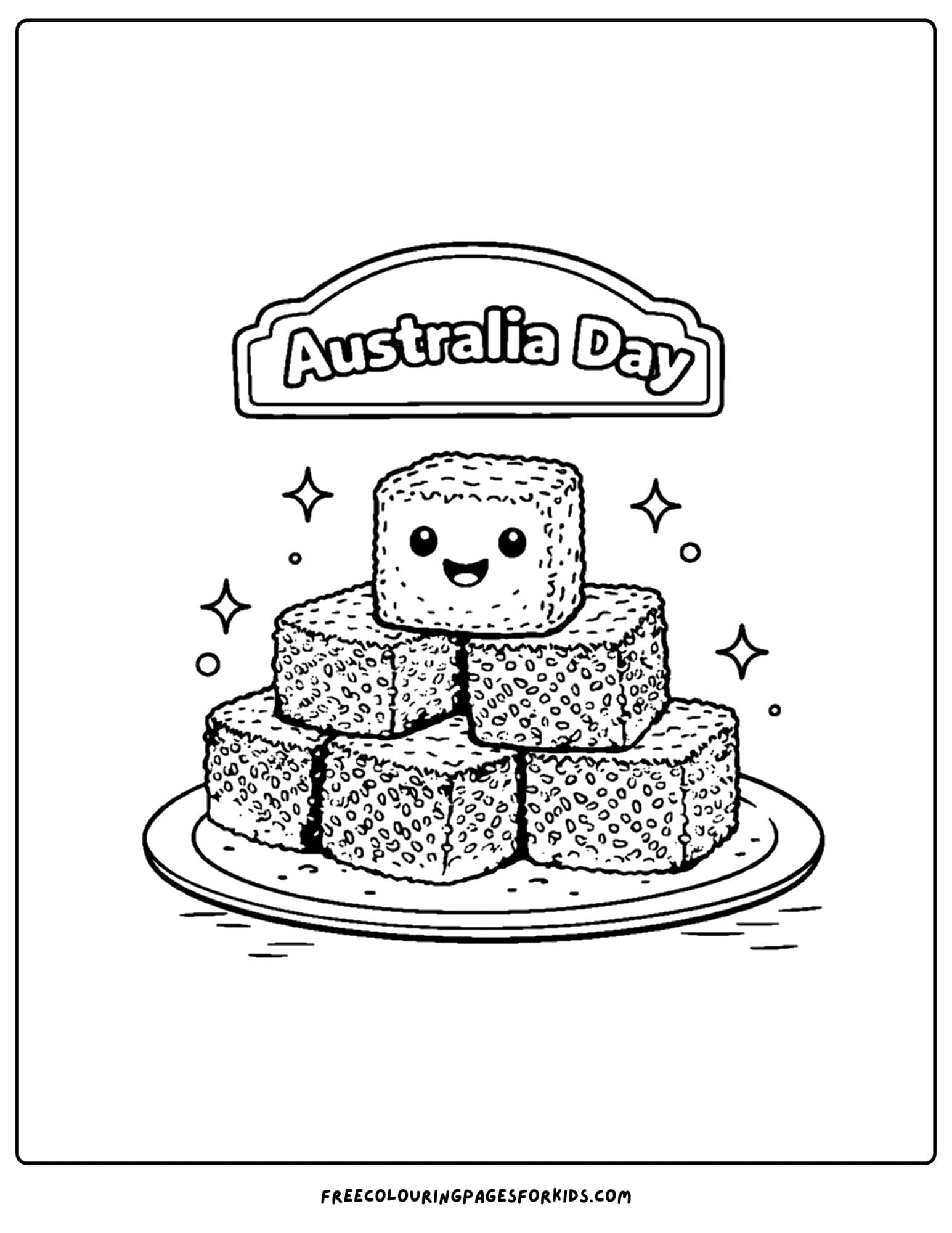 an australia day coloring page of lamingtons on a plate