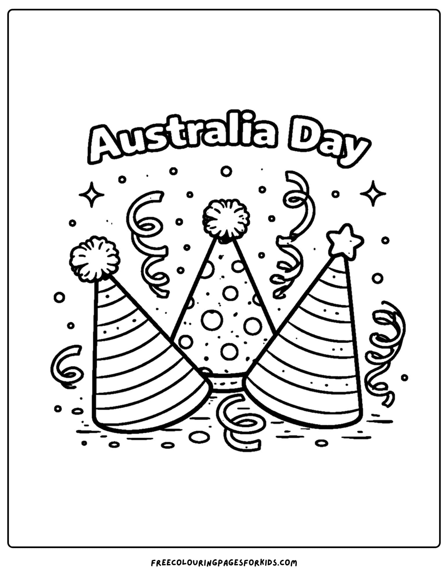 an australia day coloring page of party hats