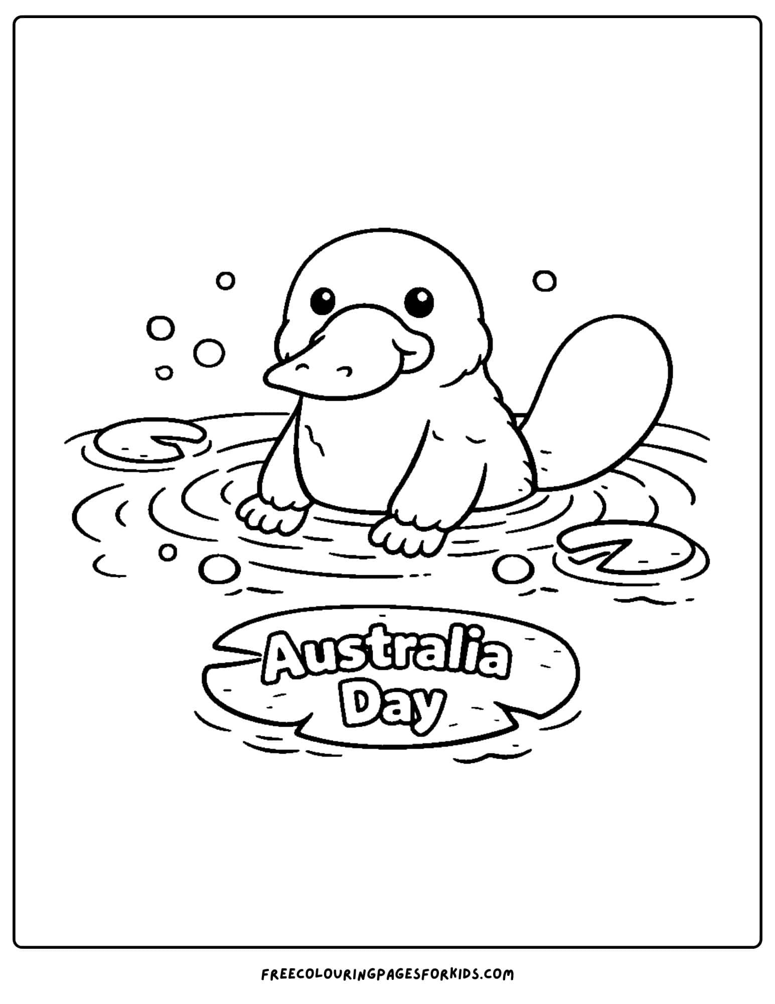 an australia day coloring page of a platypus in the water
