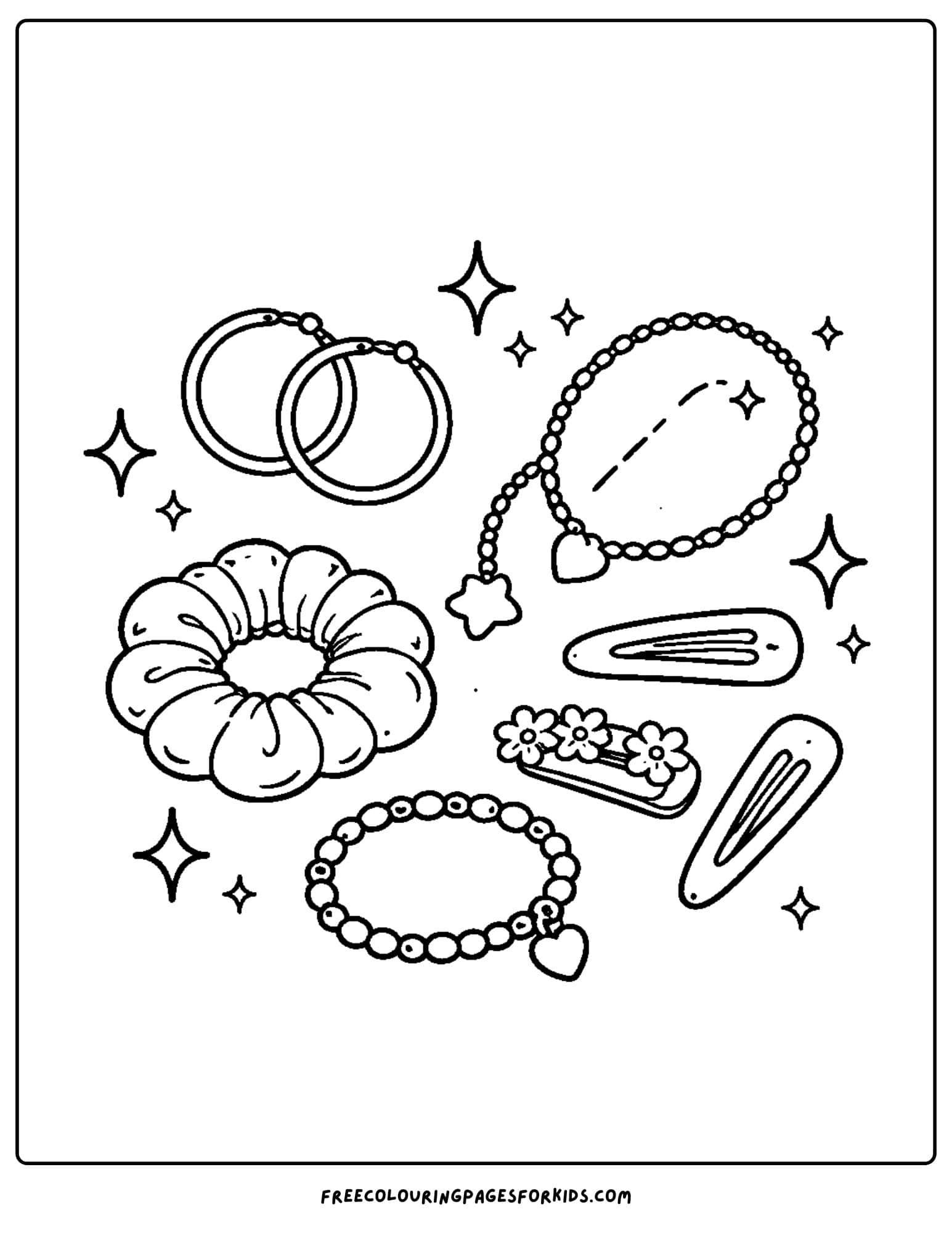 a baddie themed coloring page of a collection of fashion accessories