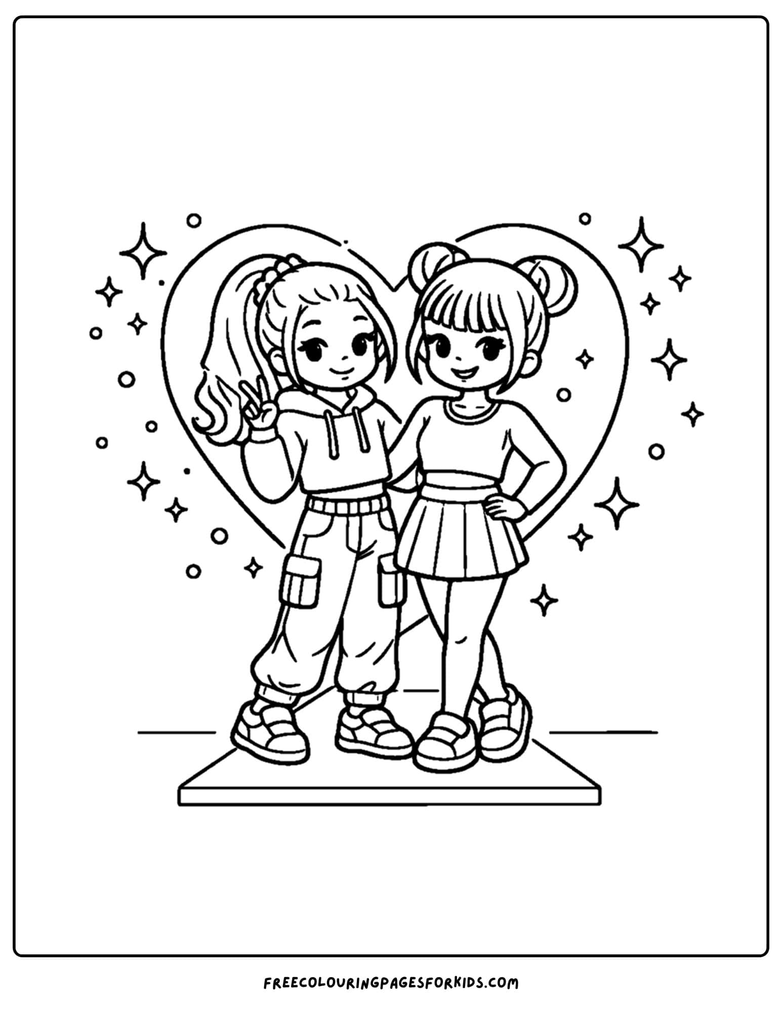 a baddie themed coloring page of best friends posing