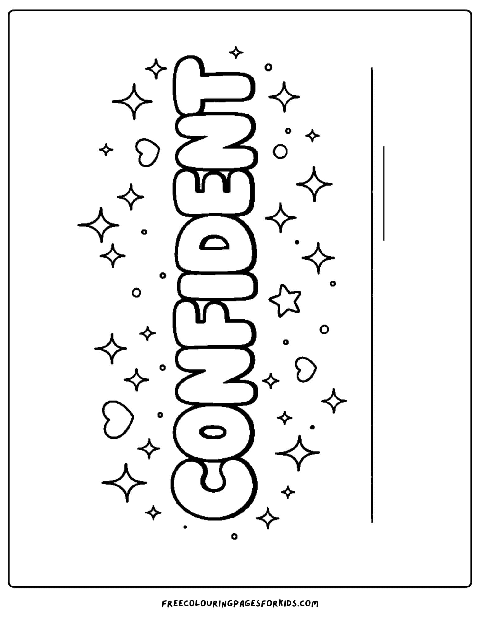 a baddie themed coloring page of the words confident in big bubble text