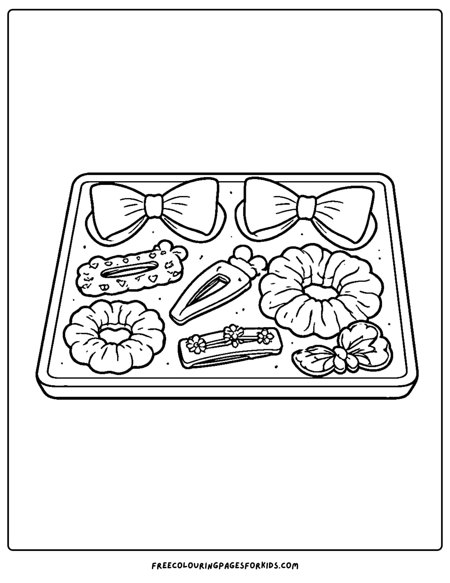 a baddie themed coloring page of a tray of hair accessories