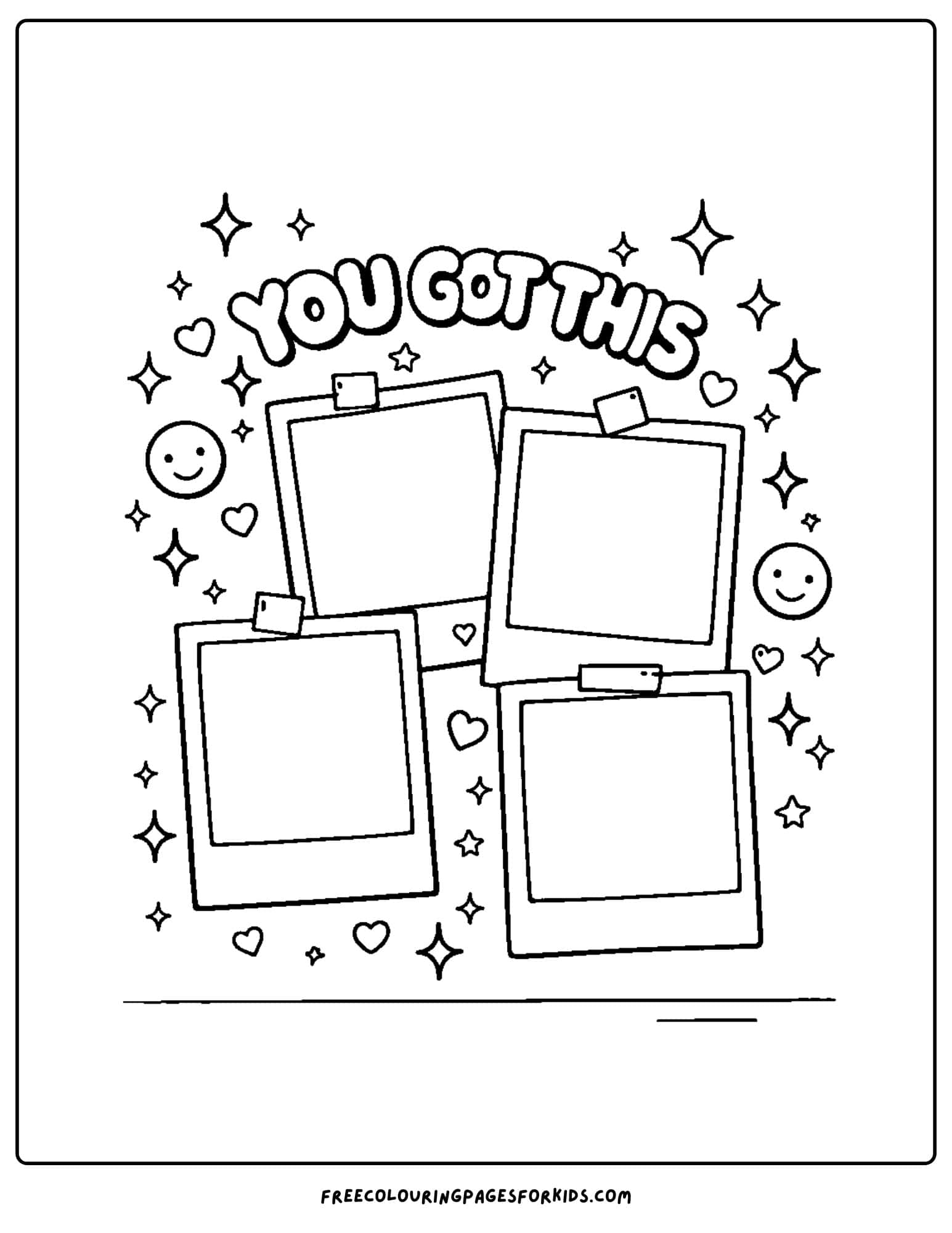 a baddie themed coloring page of a polaroid collage template