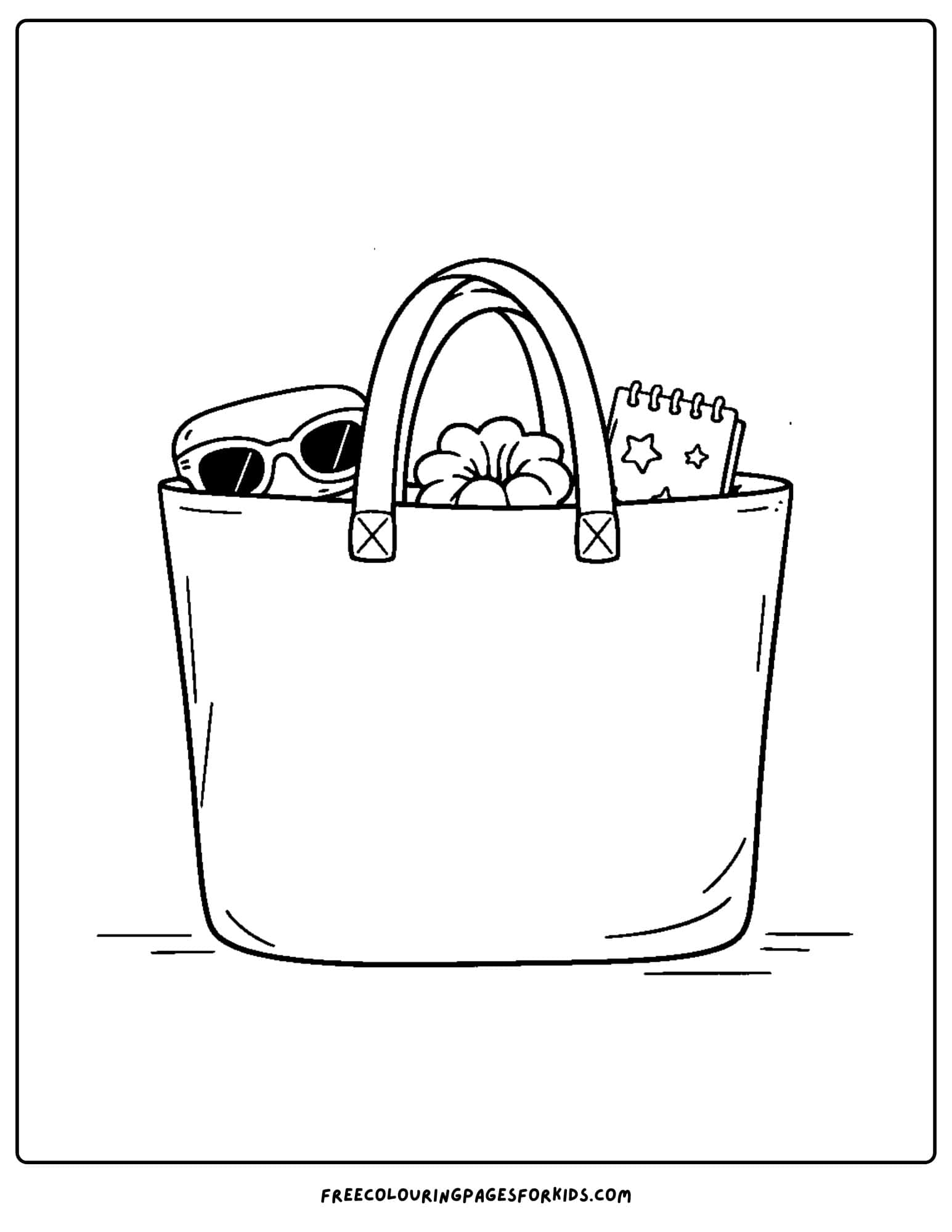 a baddie themed coloring page of a shopping tote full of items