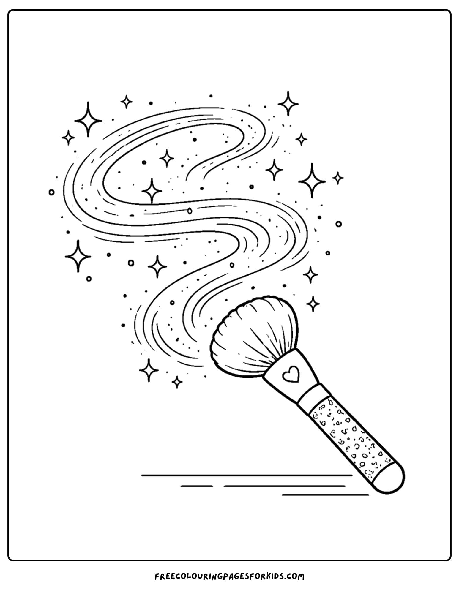 a baddie themed coloring page of a makeup brush with sparkles