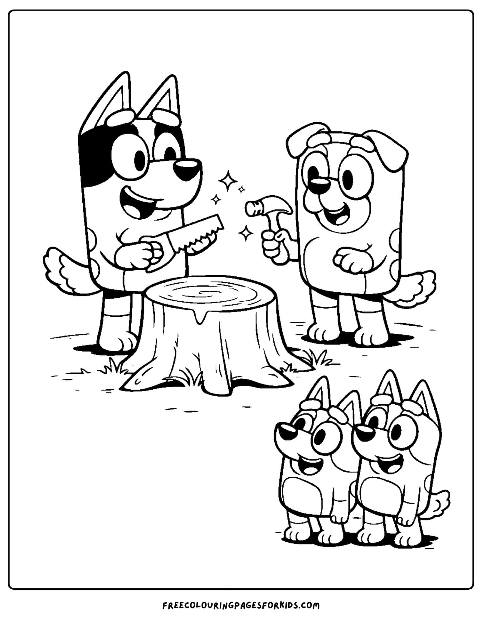 a coloring page of bluey from the episode of stumpfest