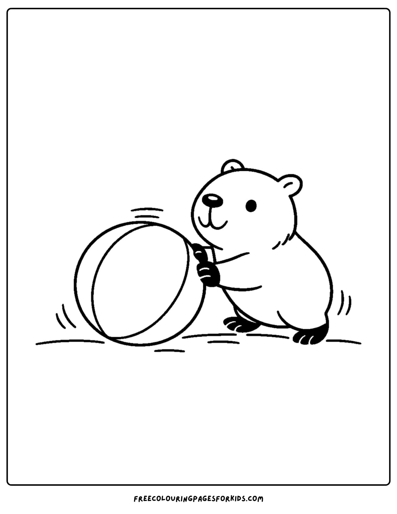 a coloring page of a capybara rolling a ball