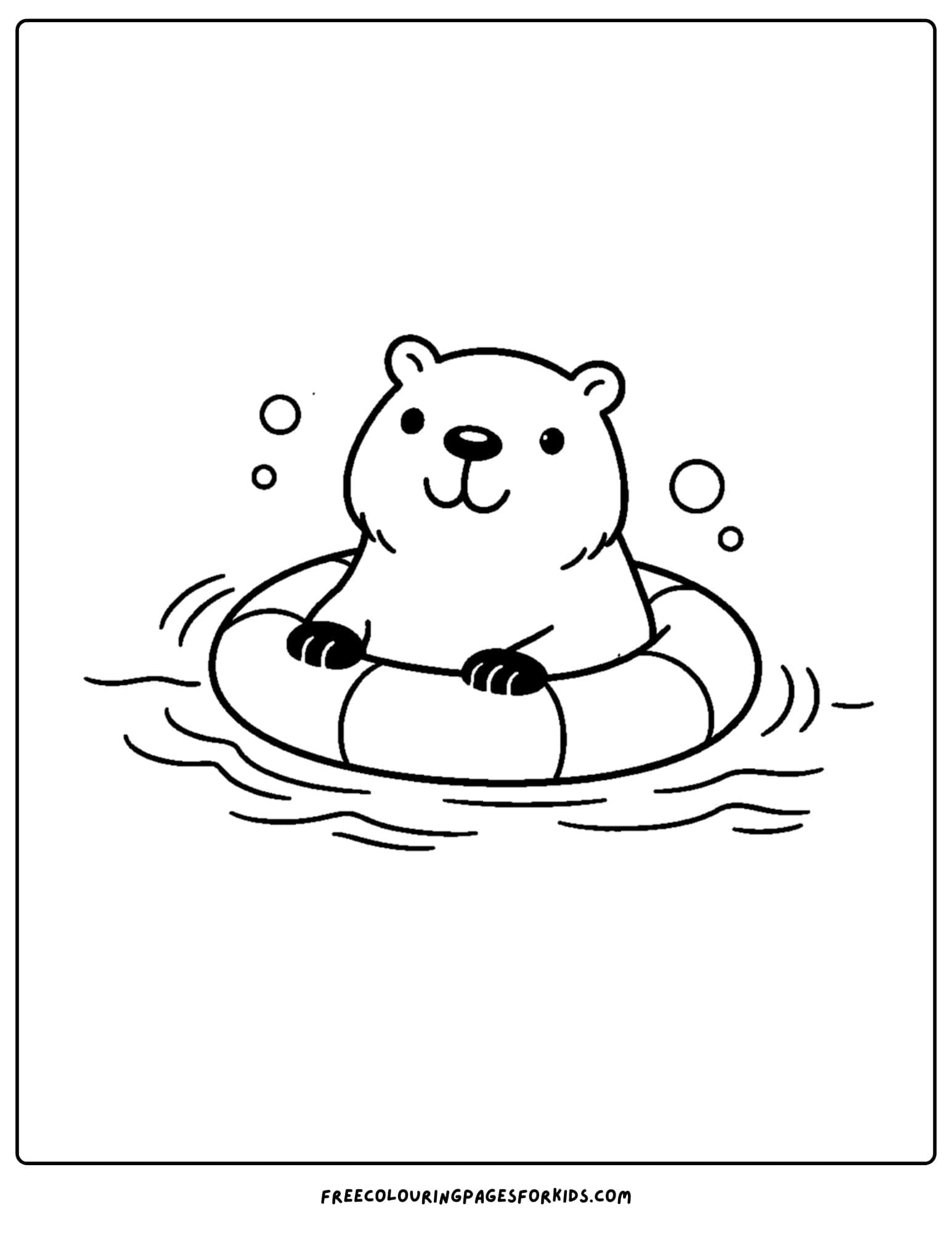a coloring page of a capybara floating in a tube