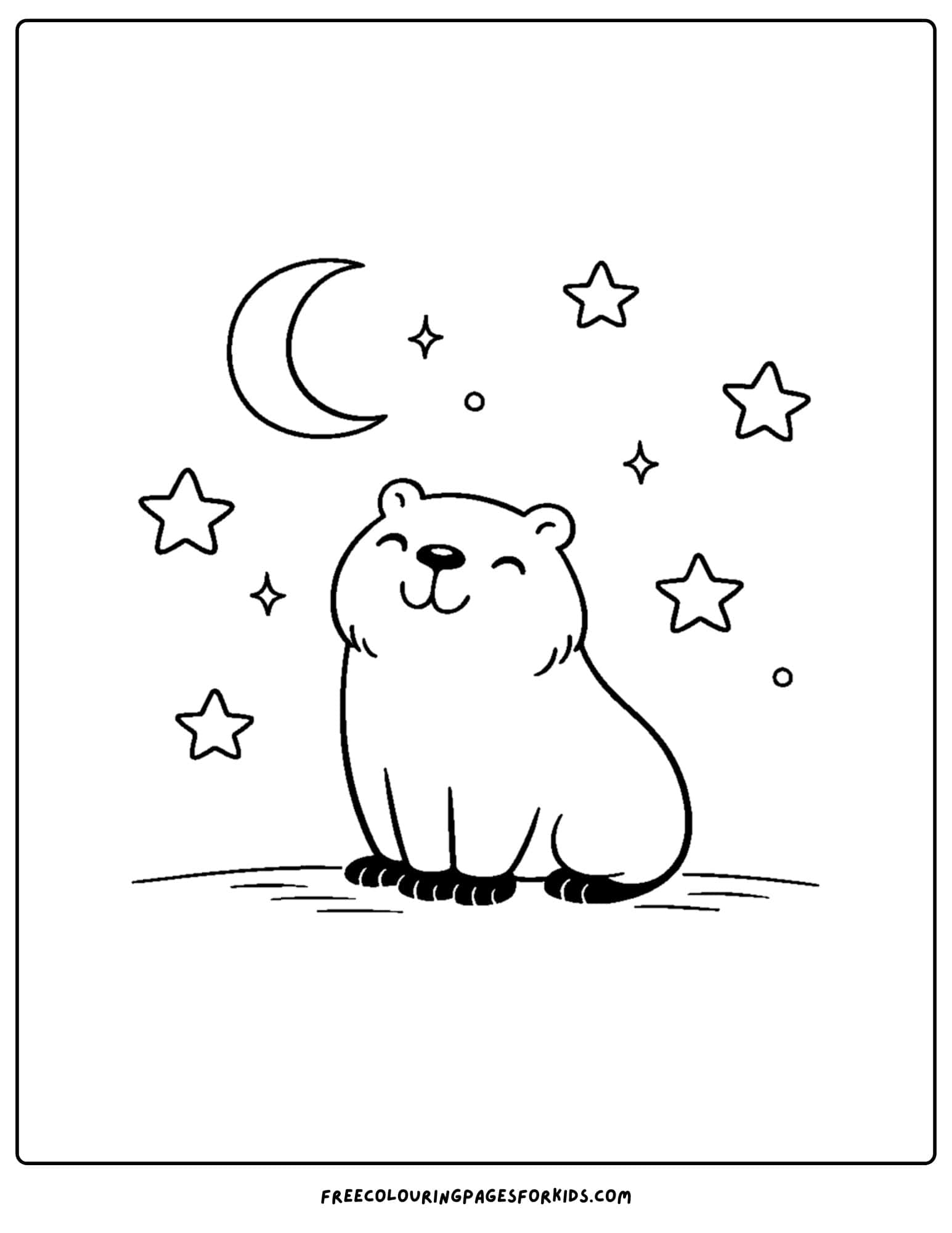 a coloring page of a capybara under the night sky