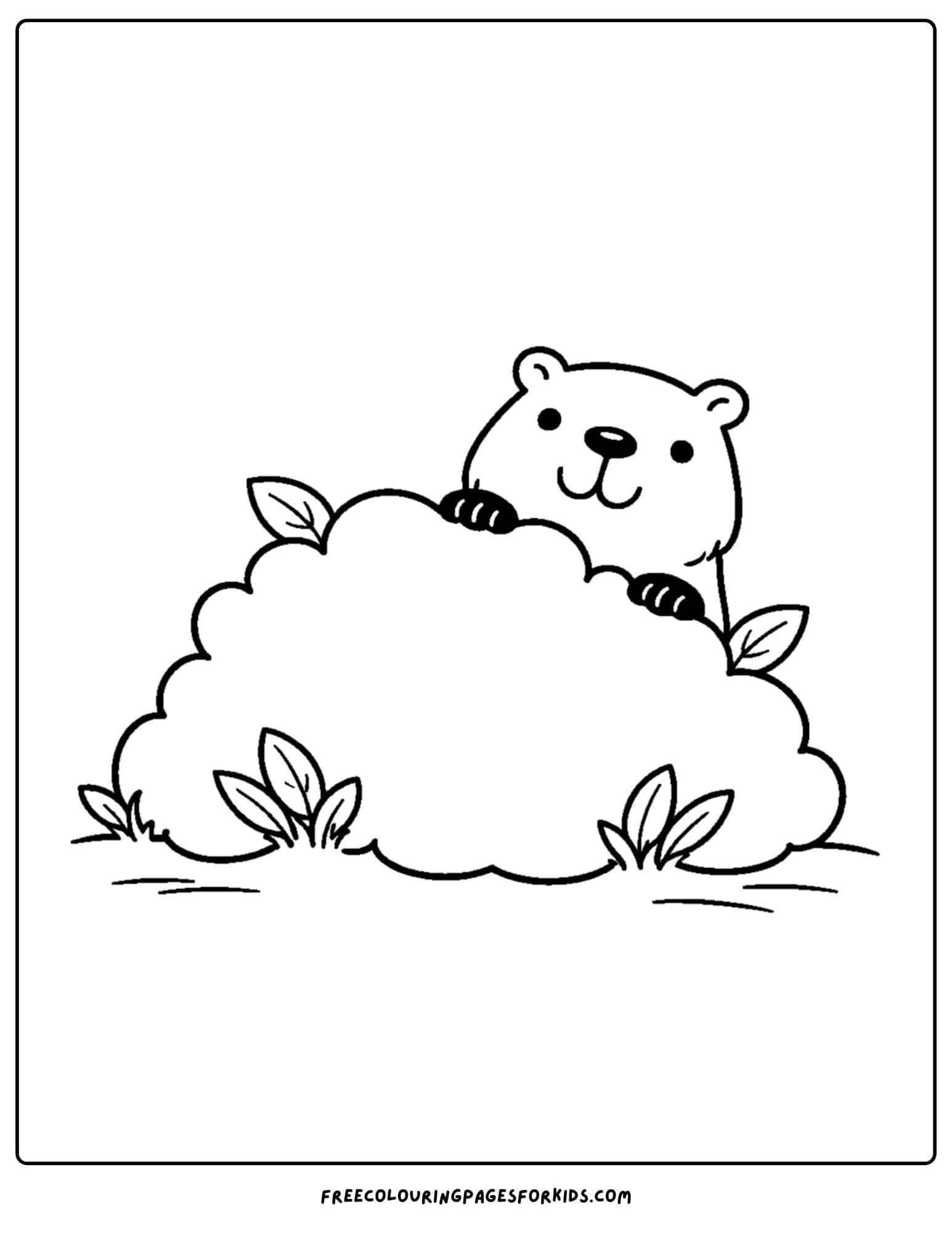 a coloring page of a capybara peeking out from behind a bush