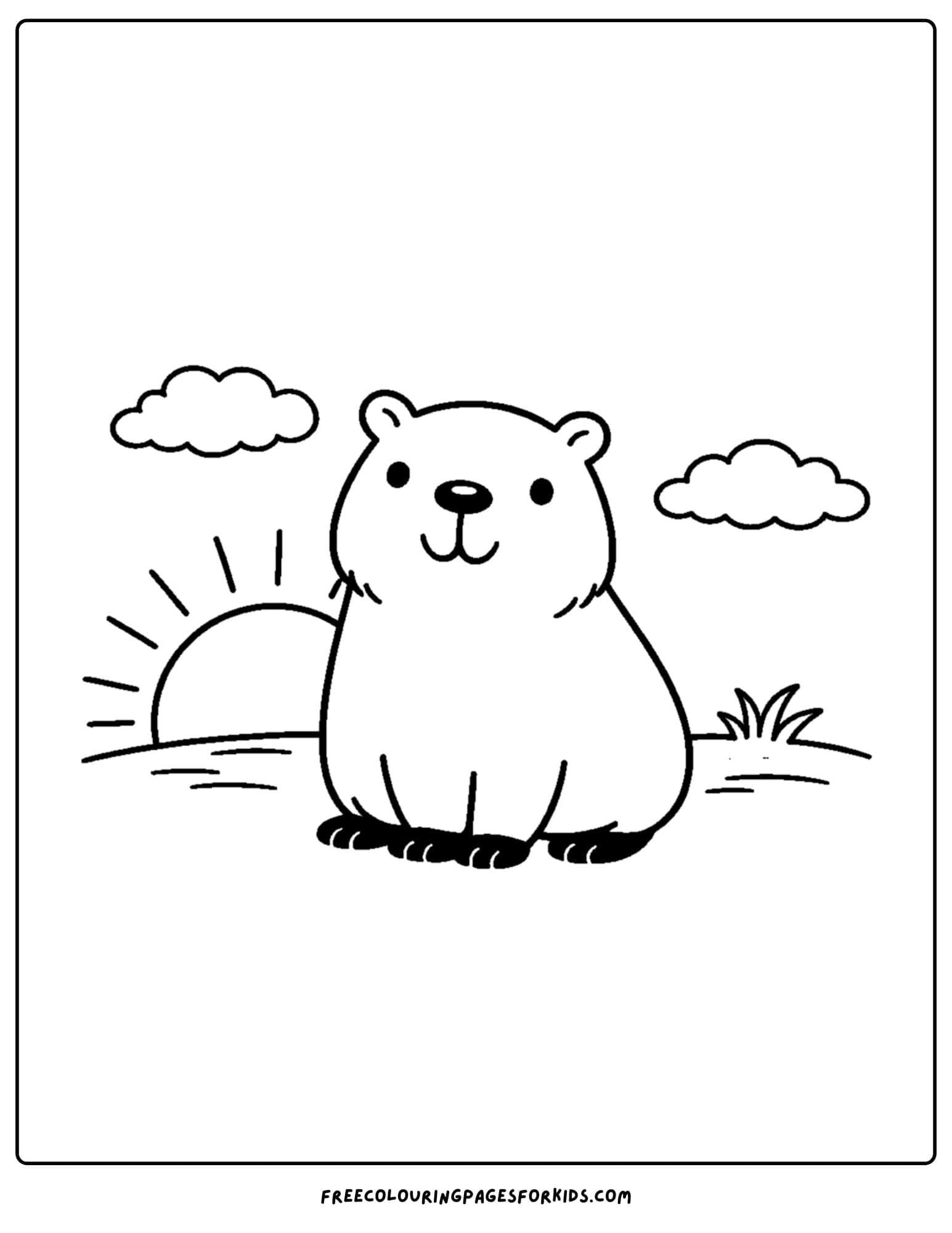 a coloring page of a capybara watching a sunset