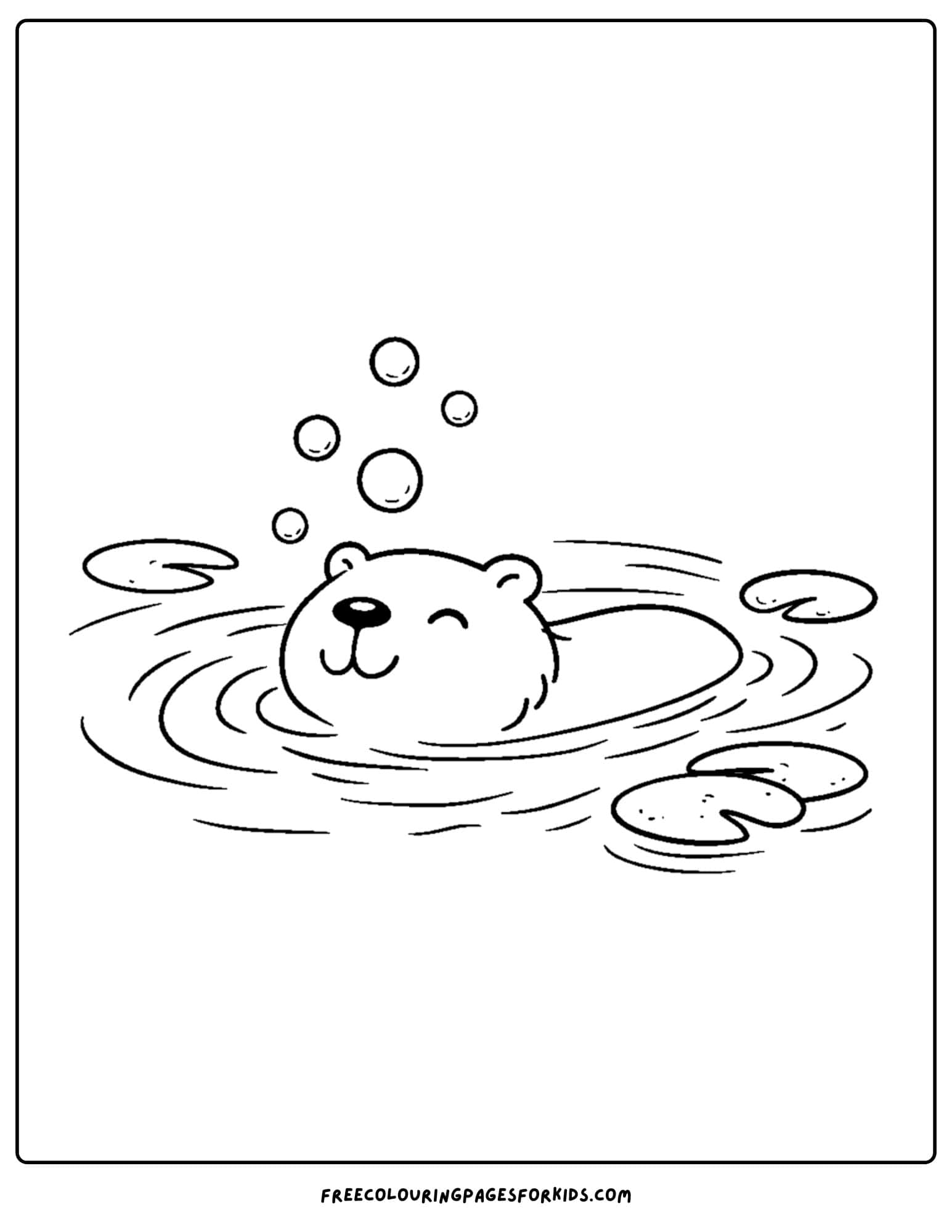 a coloring page of a capybara swimming