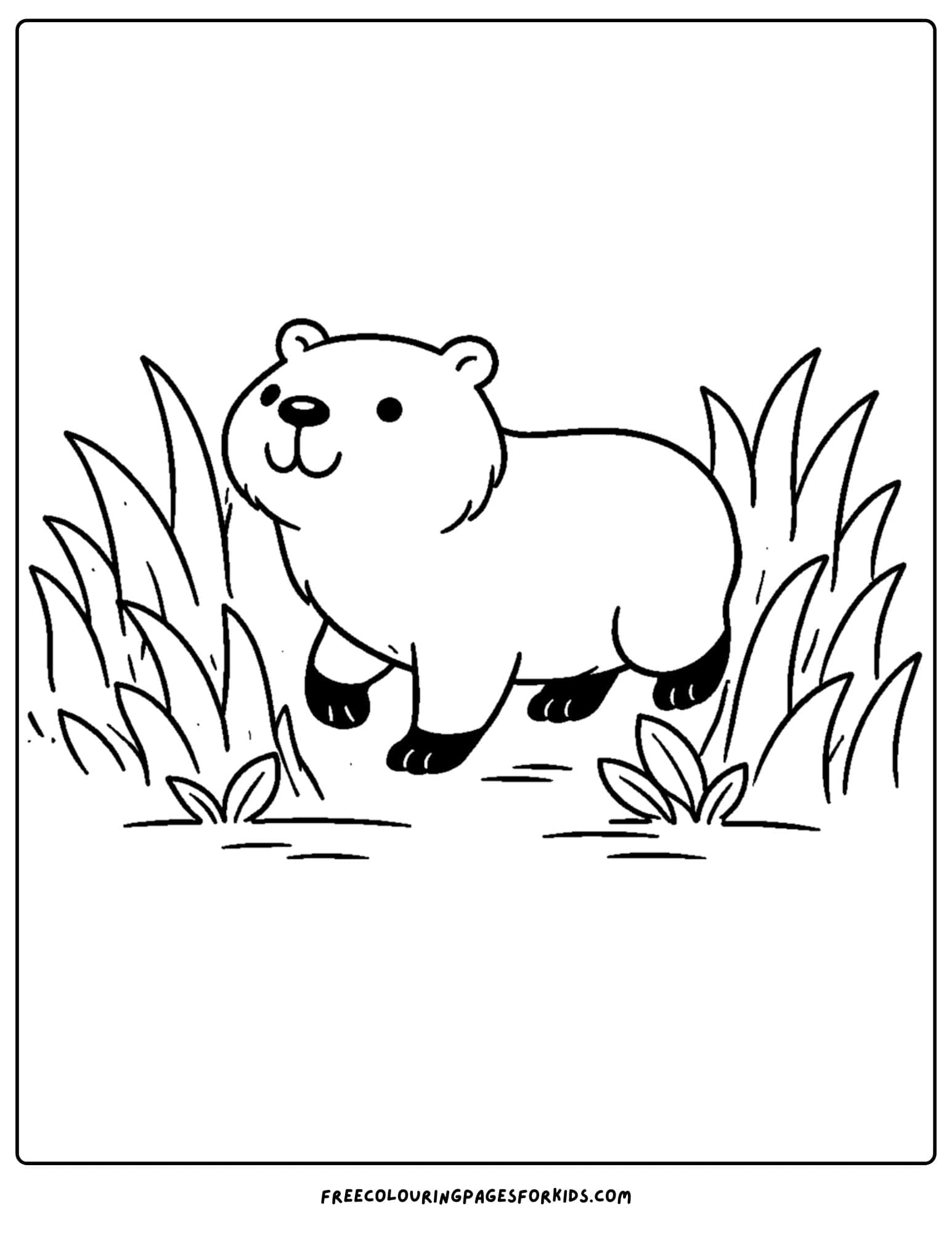 a coloring page of a capybara walking through long grass