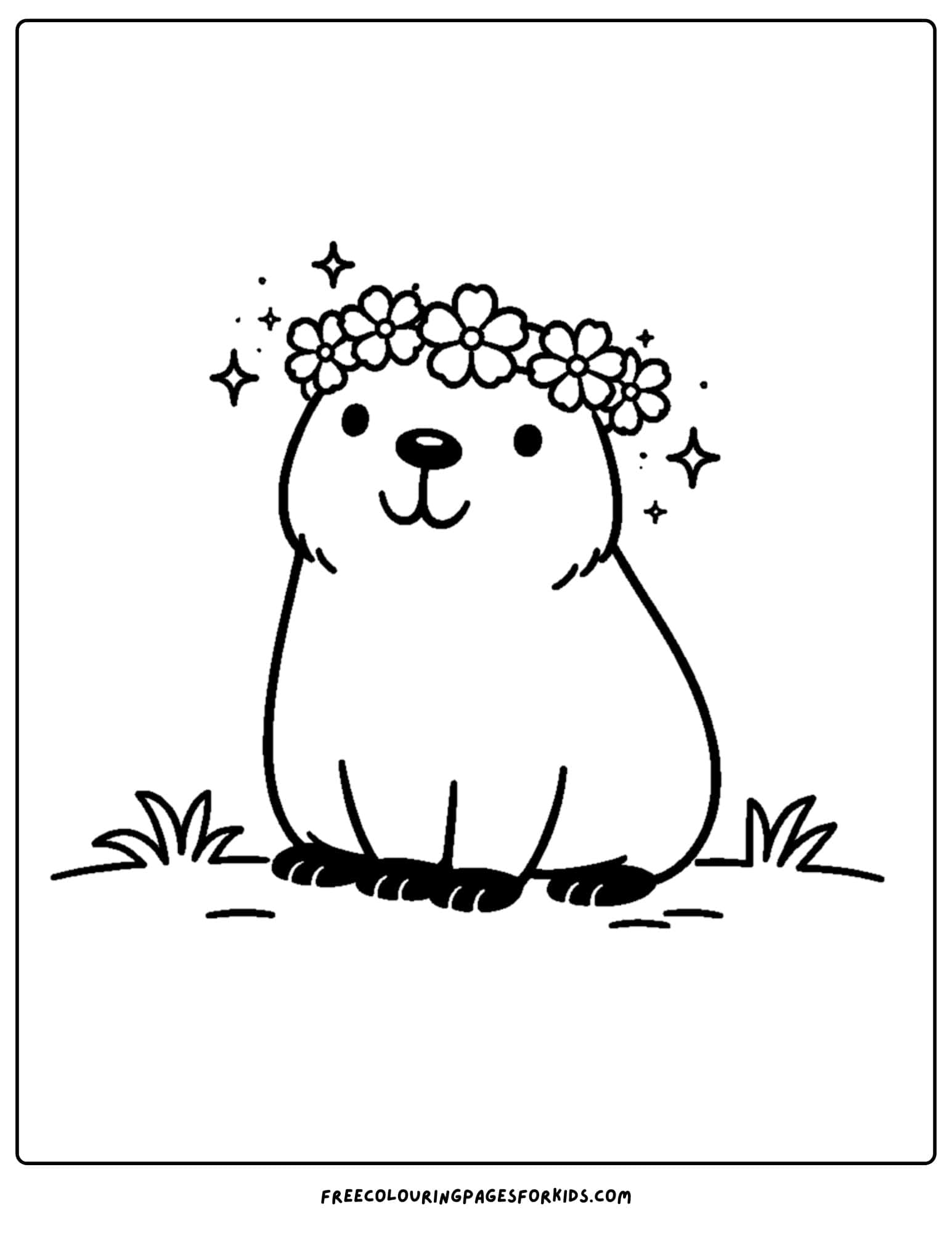 a coloring page of a capybara wearing a flower crown