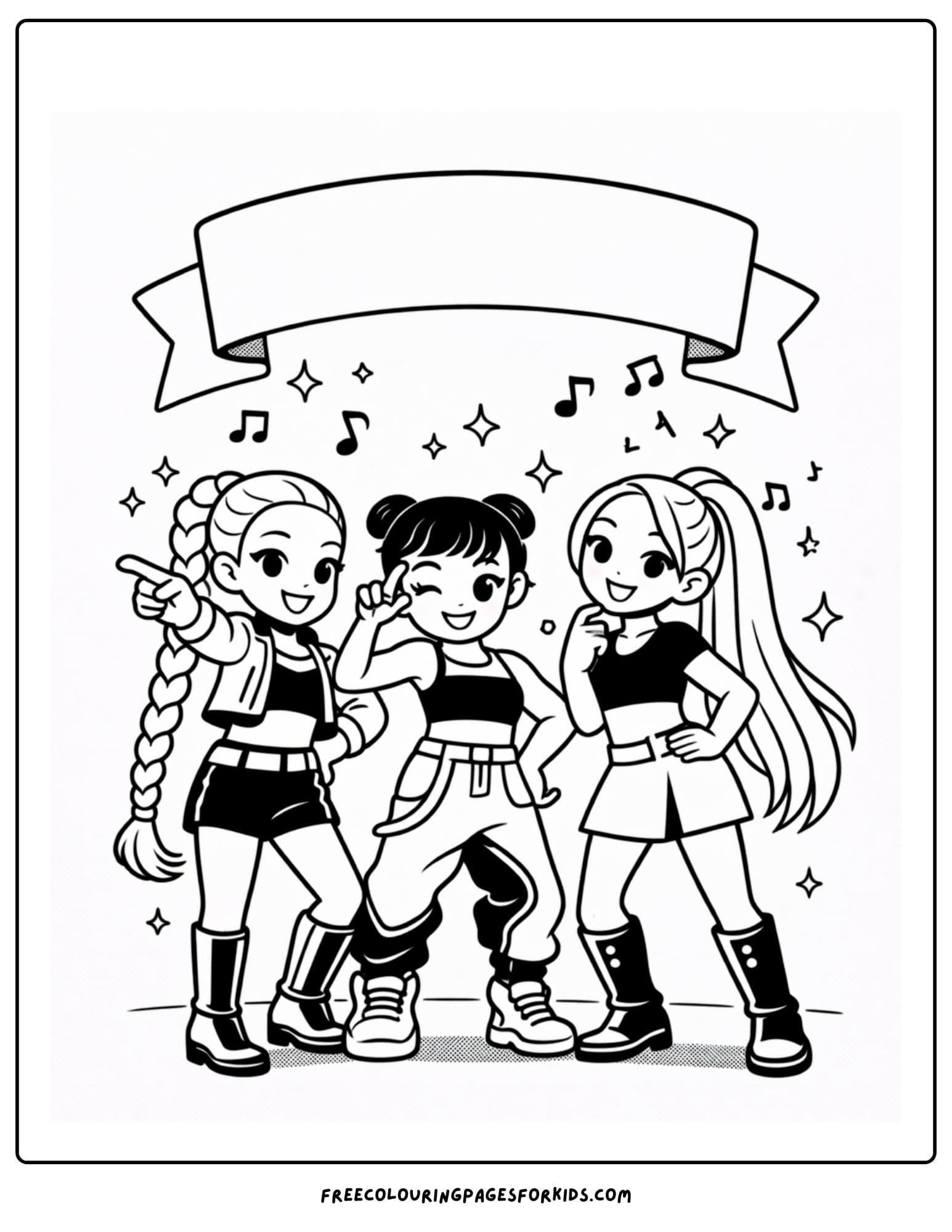 a kpop demon hunters coloring page with a huntrix album cover