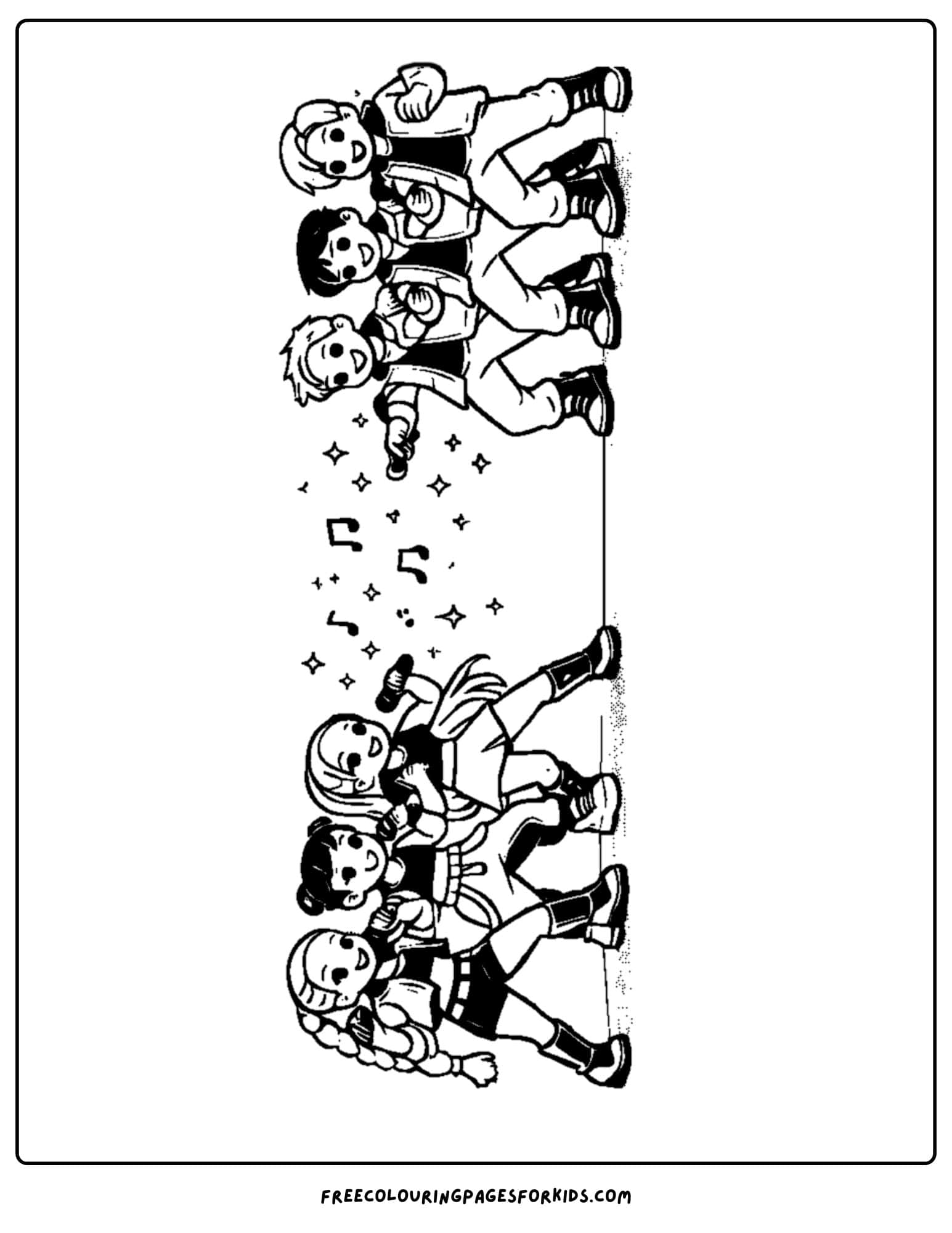 a kpop demon hunters coloring page in a dance off