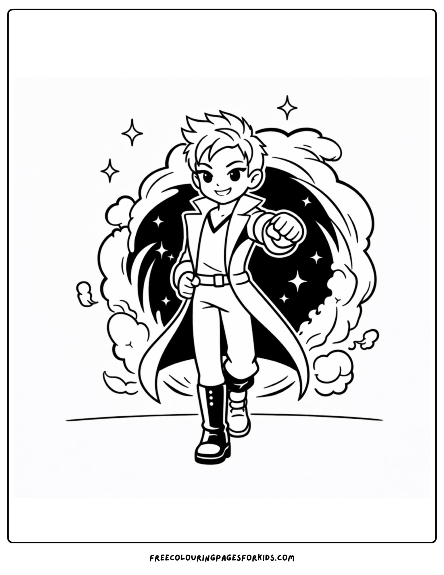 a kpop demon hunters coloring page with jinu entering from a portal