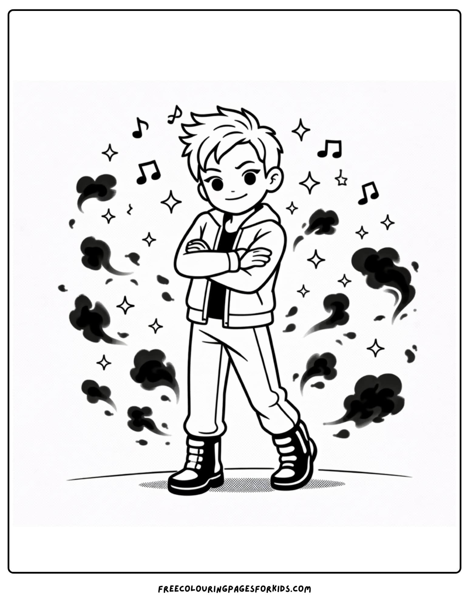 a kpop demon hunters coloring page with jinu posing