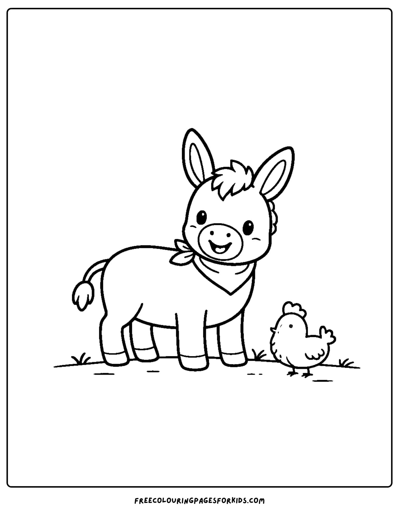 a coloring page of a donkey and a chicken
