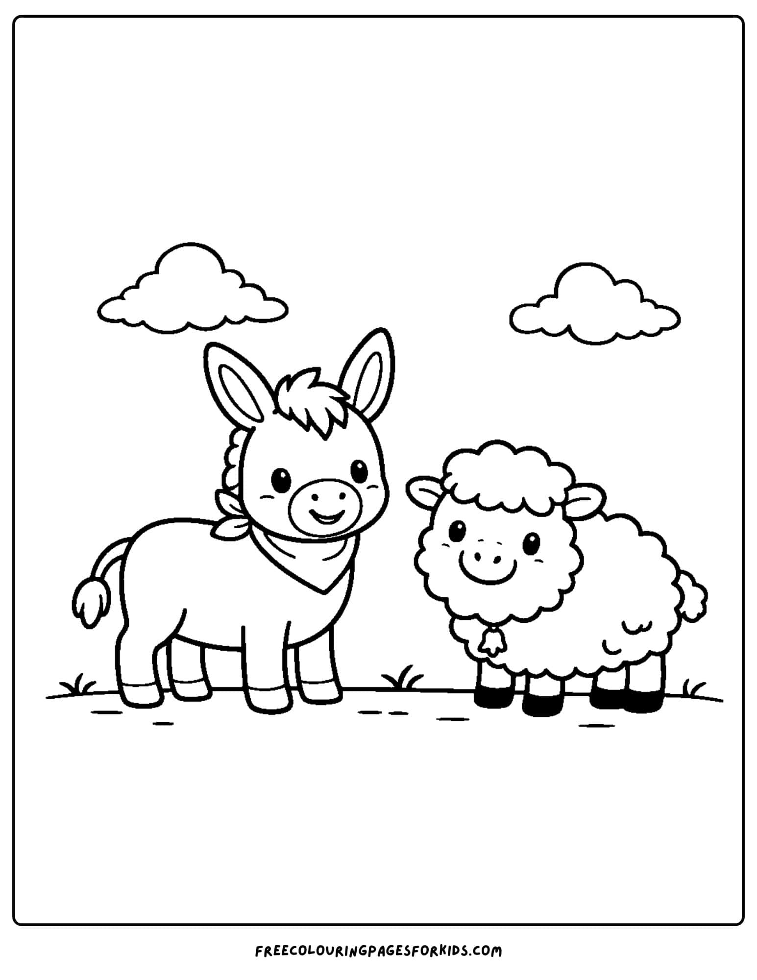 a coloring page of a donkey and a sheep